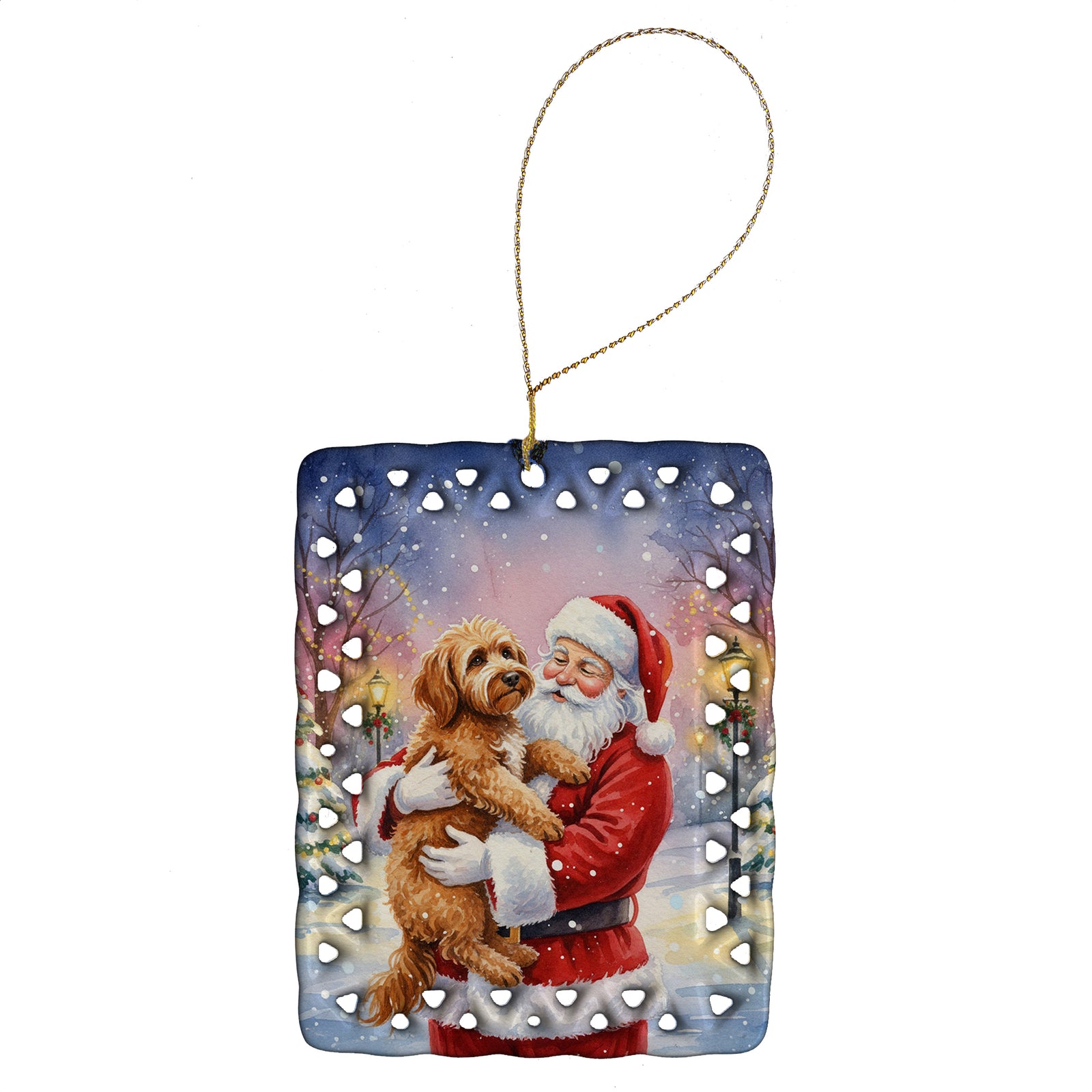 Caroline's Treasures Labradoodle with Santa Claus Porcelain Ornament