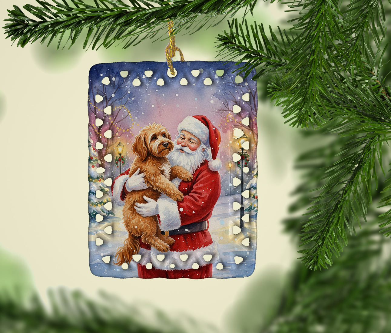 Caroline's Treasures Labradoodle with Santa Claus Porcelain Ornament