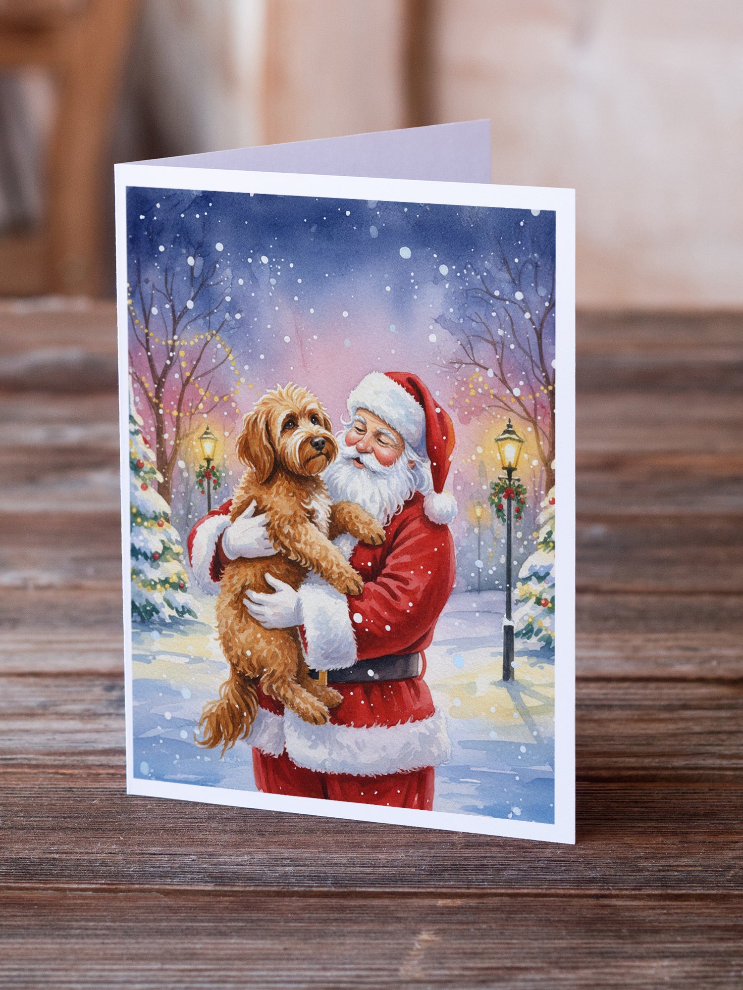 Caroline's Treasures Labradoodle with Santa Claus Greeting Cards Pack of 8