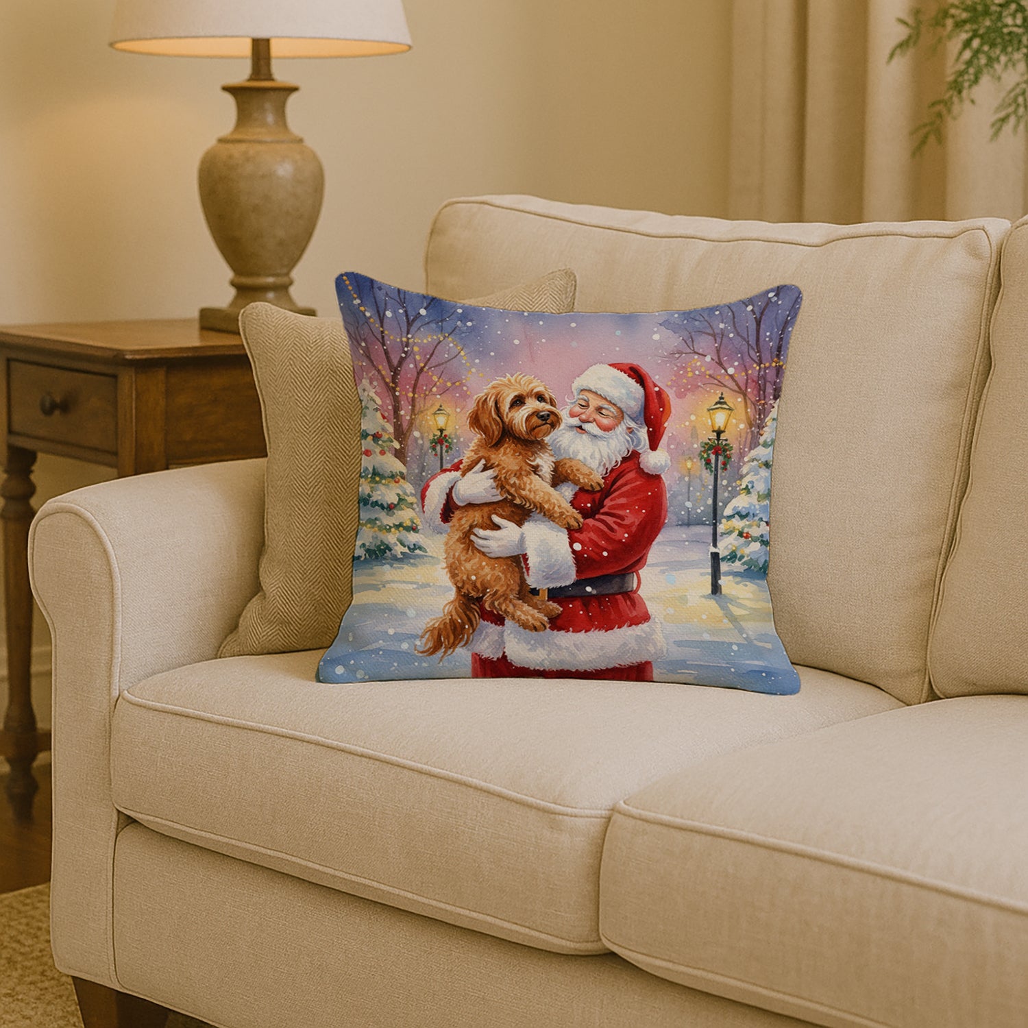 Caroline's Treasures Labradoodle with Santa Claus Throw Pillow