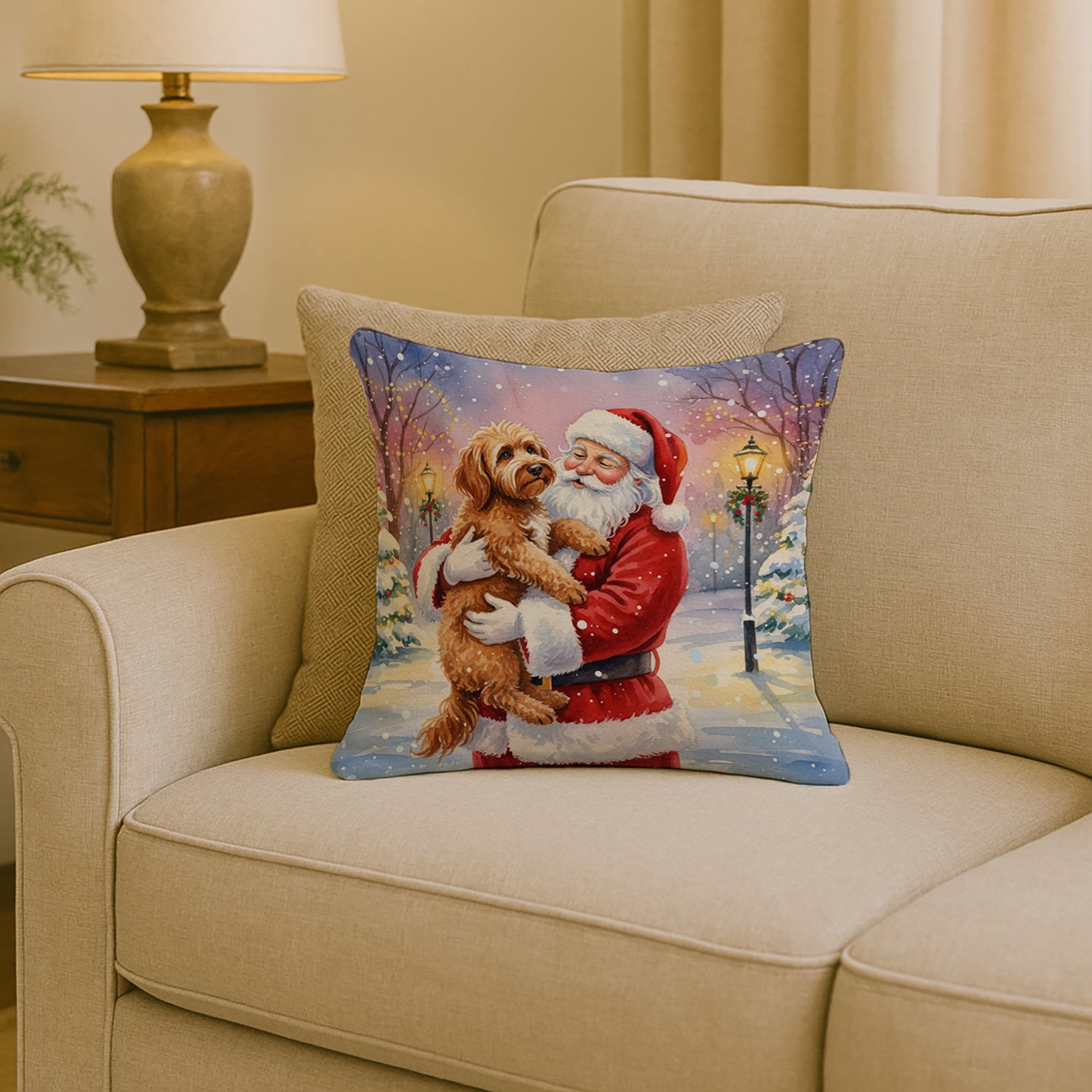 Caroline's Treasures Labradoodle with Santa Claus Throw Pillow