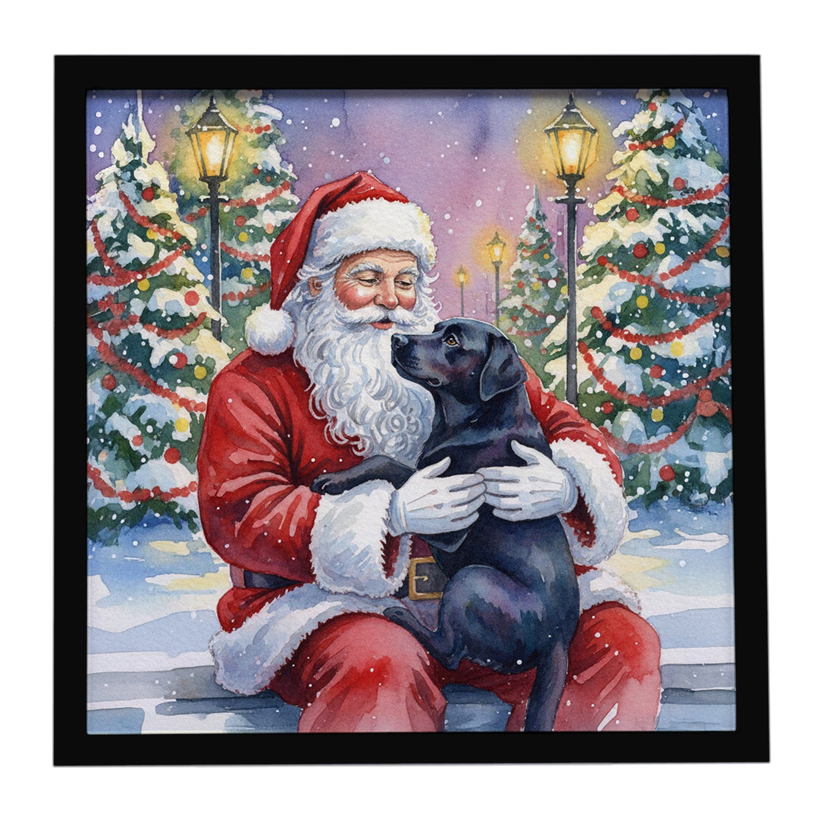 Caroline's Treasures Black Labrador Retriever with Santa Claus Framed Metal Print