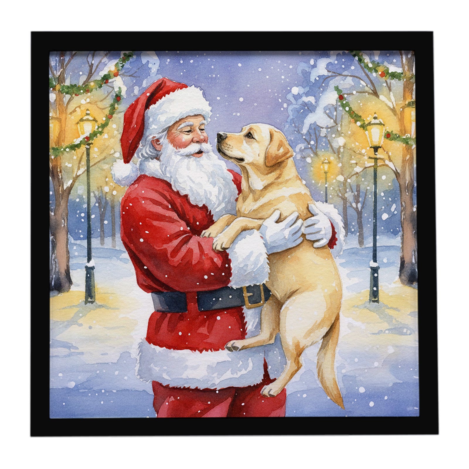 Caroline's Treasures Yellow Labrador Retriever with Santa Claus Framed Metal Print