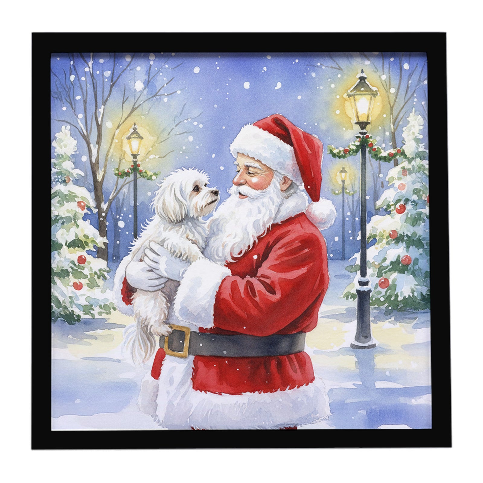 Caroline's Treasures Maltese with Santa Claus Framed Metal Print