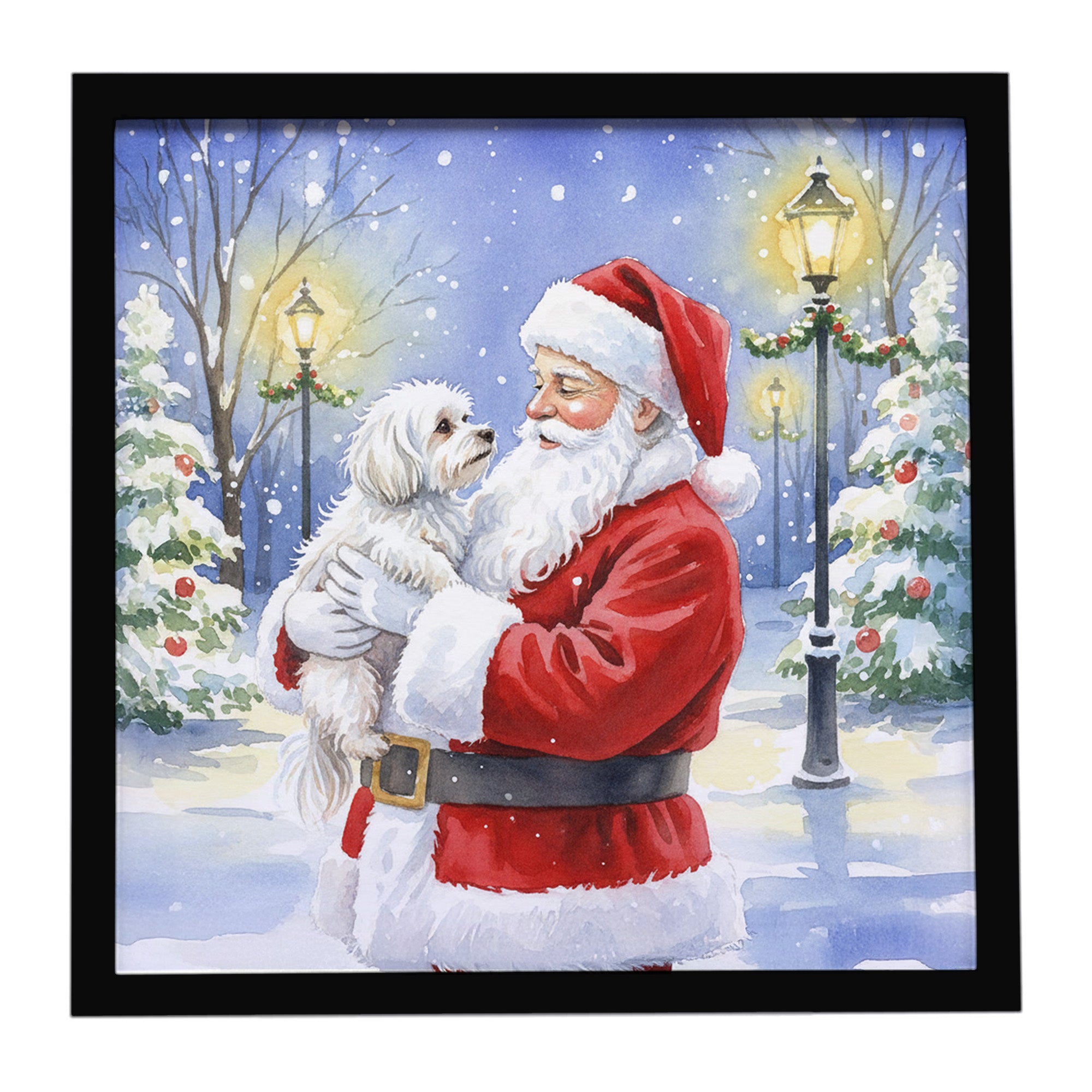 Caroline's Treasures Maltese with Santa Claus Framed Metal Print