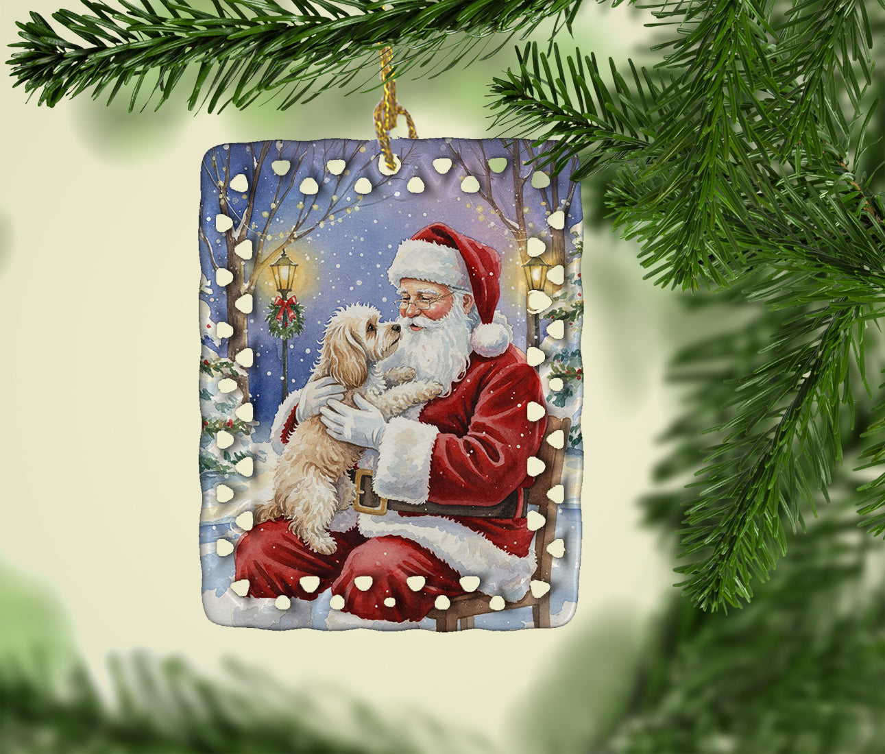 Caroline's Treasures Maltipoo with Santa Claus Porcelain Ornament