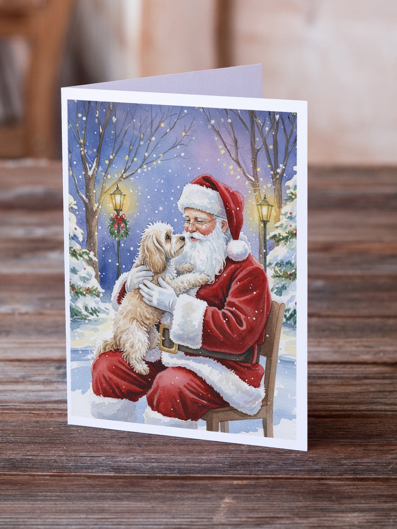 Caroline's Treasures Maltipoo with Santa Claus Greeting Cards Pack of 8