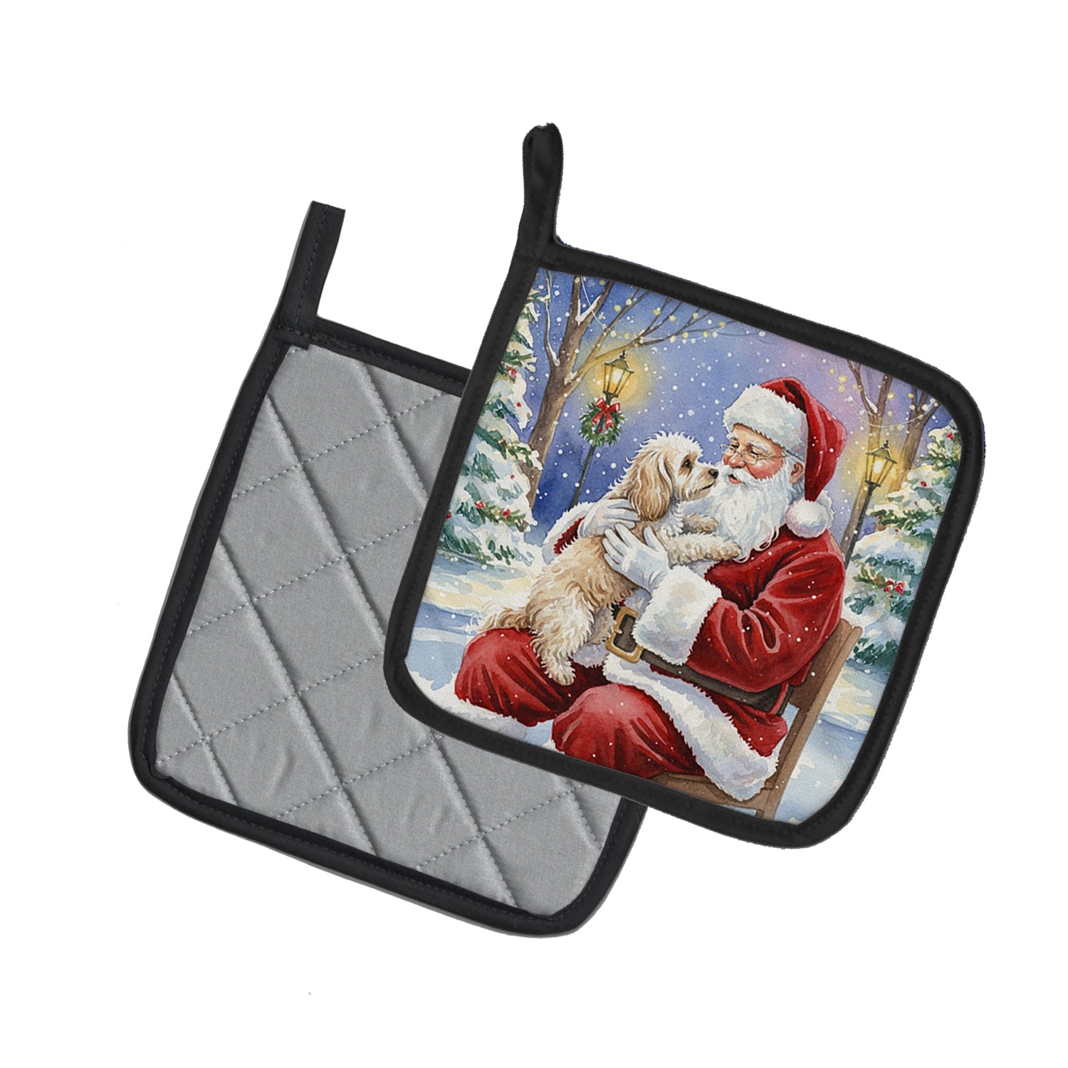 Caroline's Treasures Maltipoo with Santa Claus Pair of Pot Holders