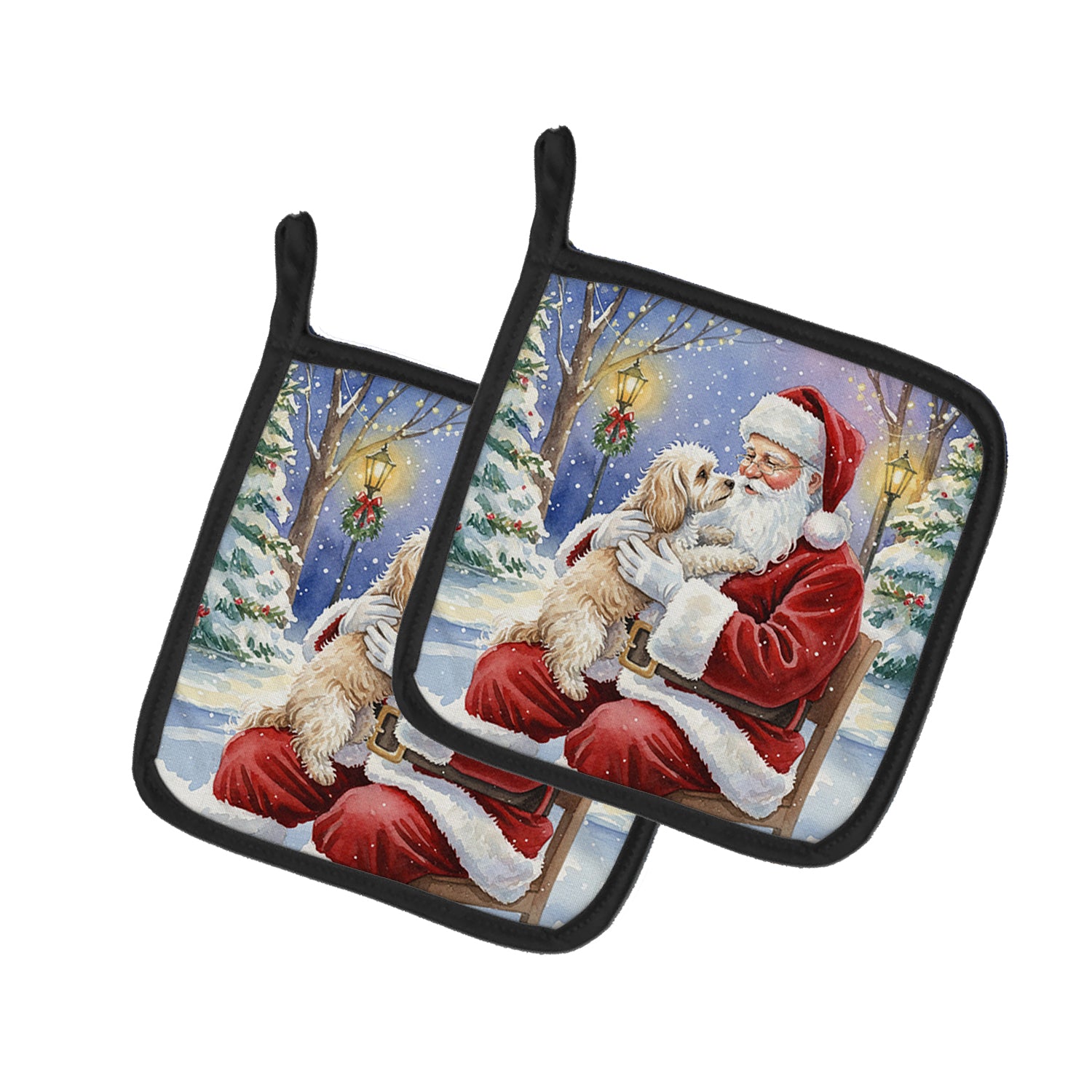 Caroline's Treasures Maltipoo with Santa Claus Pair of Pot Holders