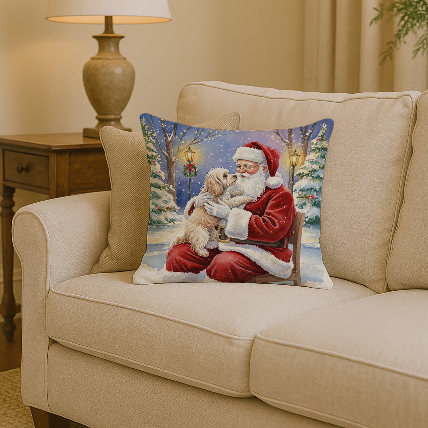 Caroline's Treasures Maltipoo with Santa Claus Throw Pillow