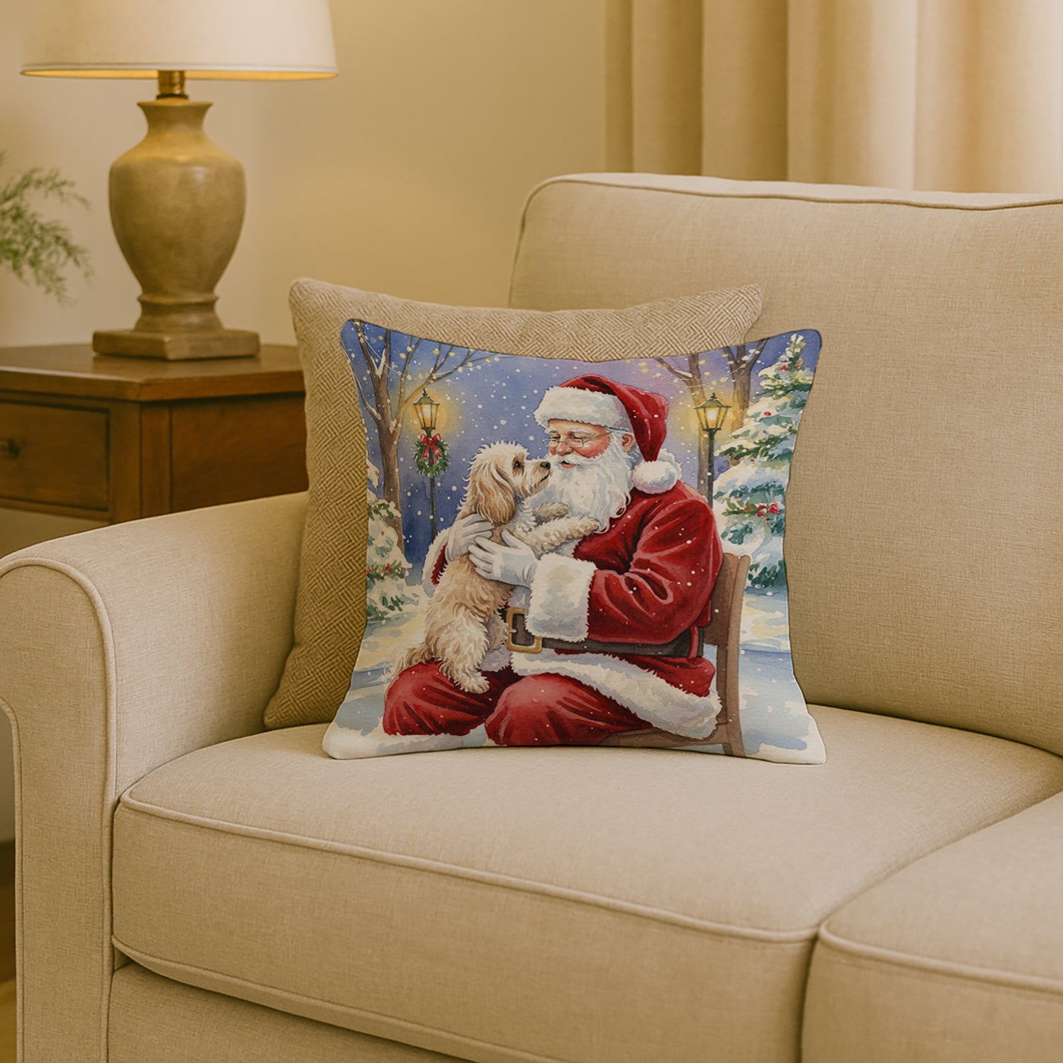 Caroline's Treasures Maltipoo with Santa Claus Throw Pillow