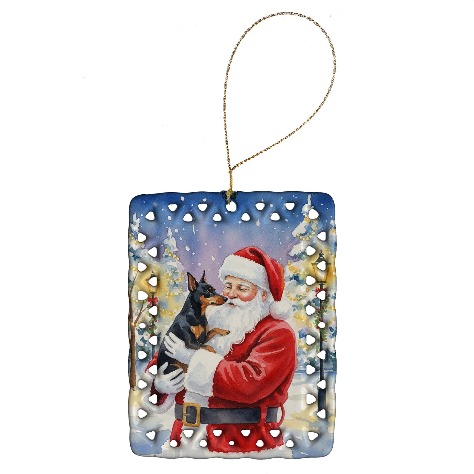 Caroline's Treasures Manchester Terrier with Santa Claus Porcelain Ornament