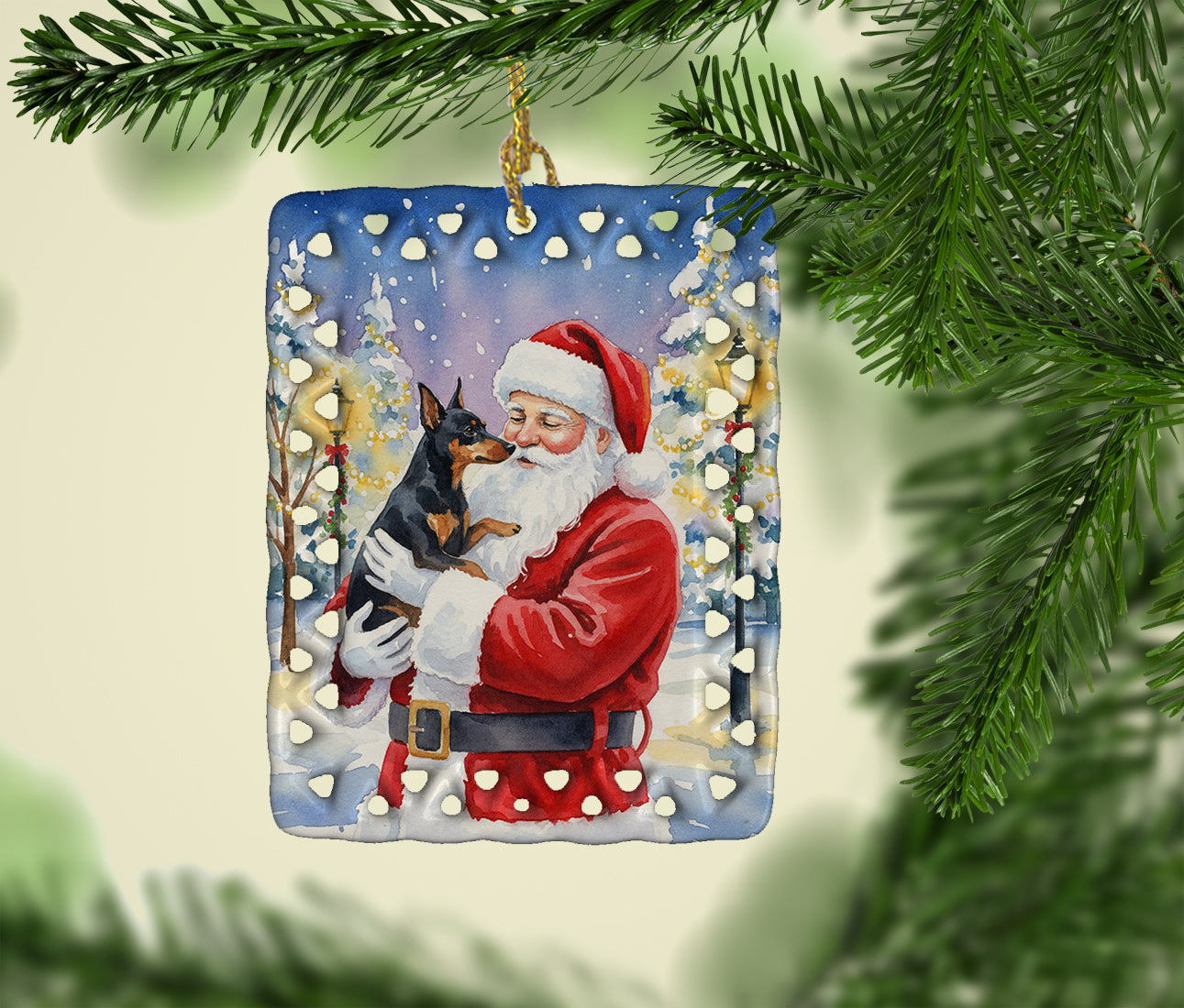 Caroline's Treasures Manchester Terrier with Santa Claus Porcelain Ornament