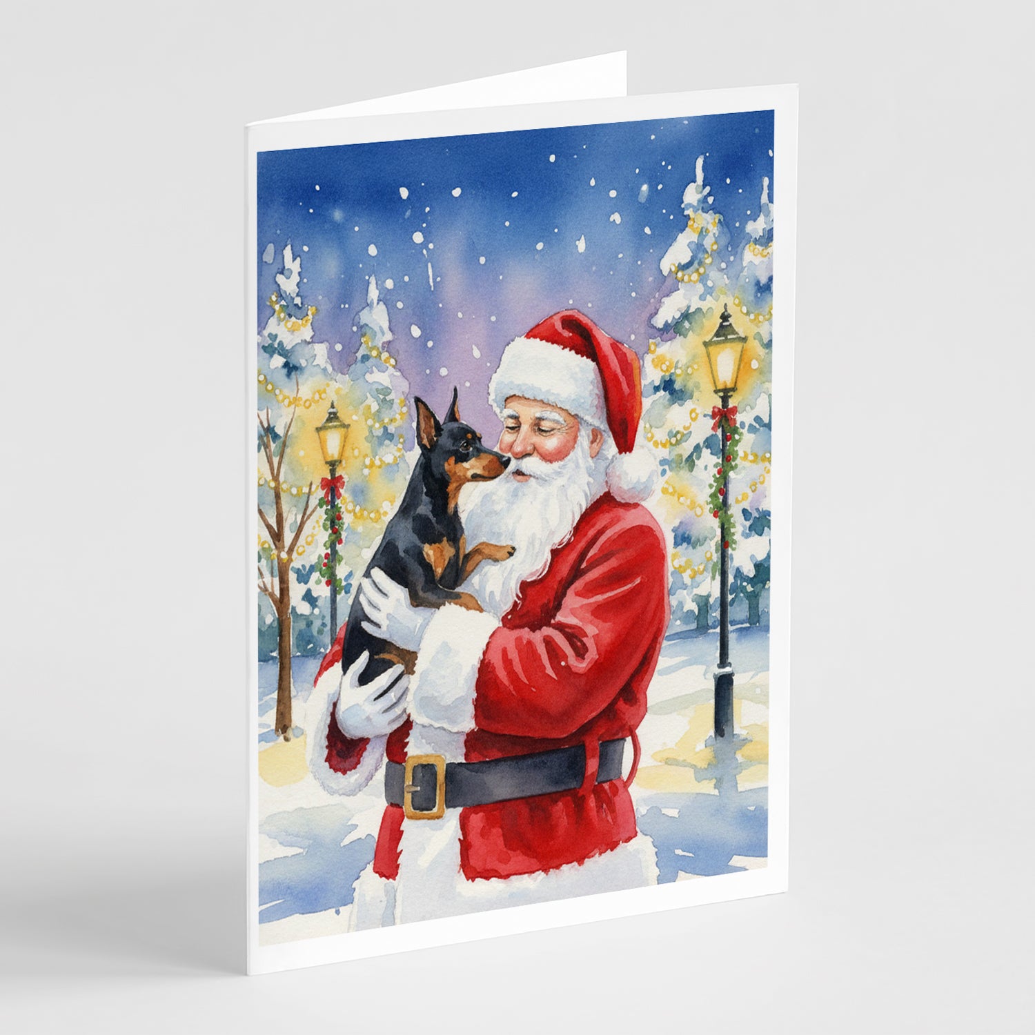 Caroline's Treasures Manchester Terrier with Santa Claus Greeting Cards Pack of 8