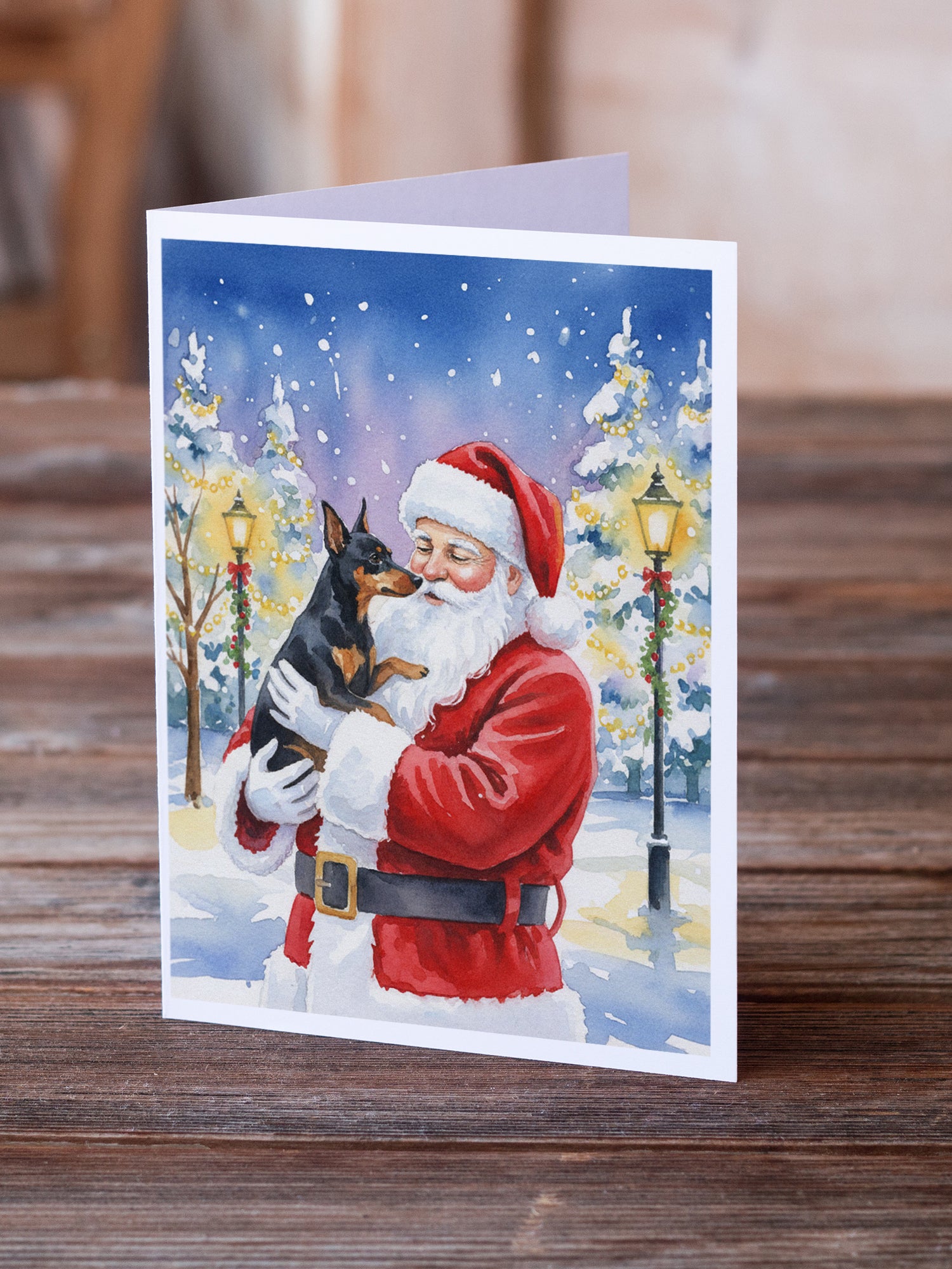 Caroline's Treasures Manchester Terrier with Santa Claus Greeting Cards Pack of 8