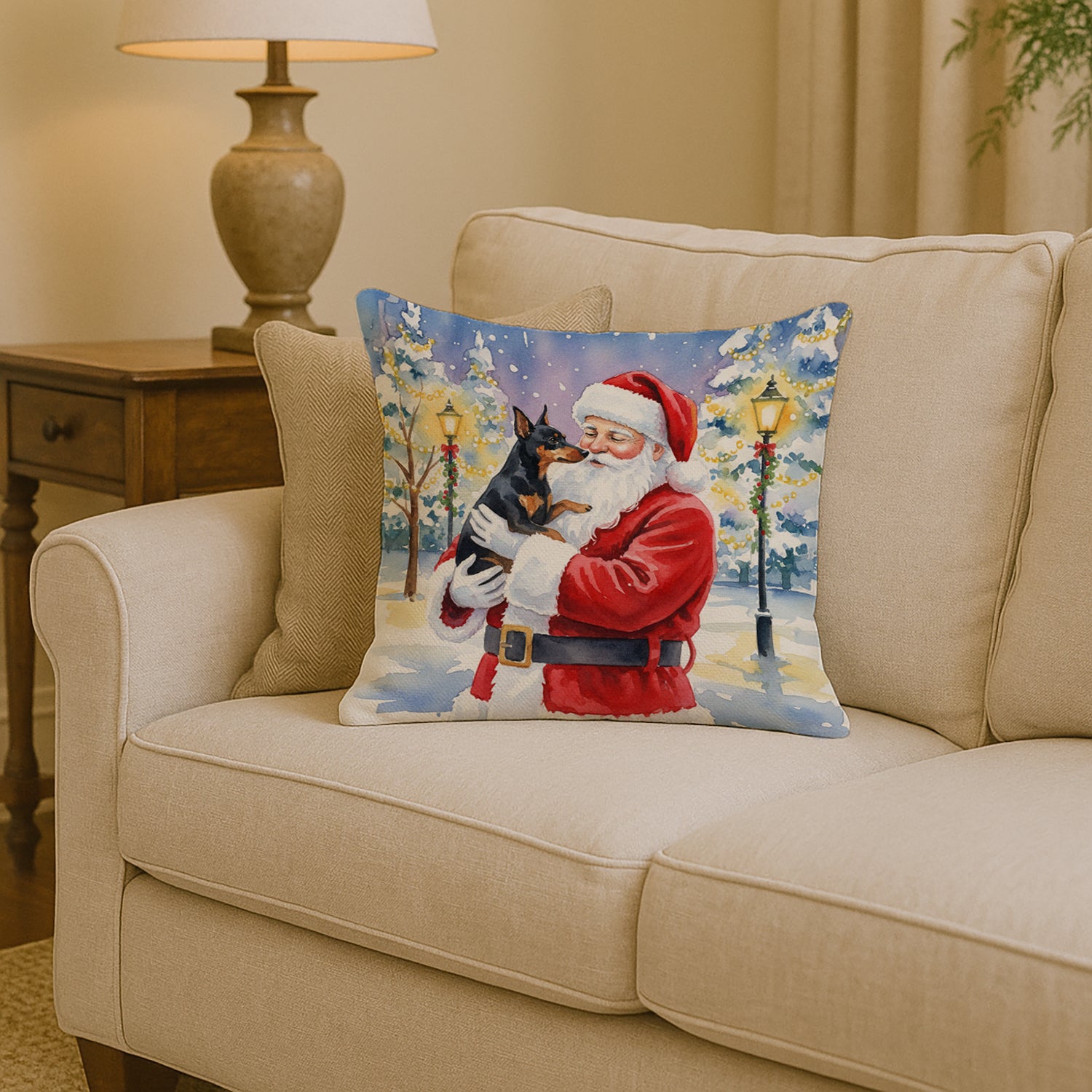 Caroline's Treasures Manchester Terrier with Santa Claus Throw Pillow