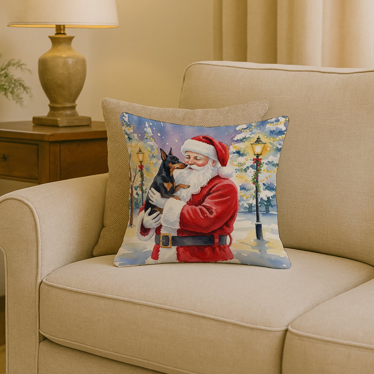 Caroline's Treasures Manchester Terrier with Santa Claus Throw Pillow