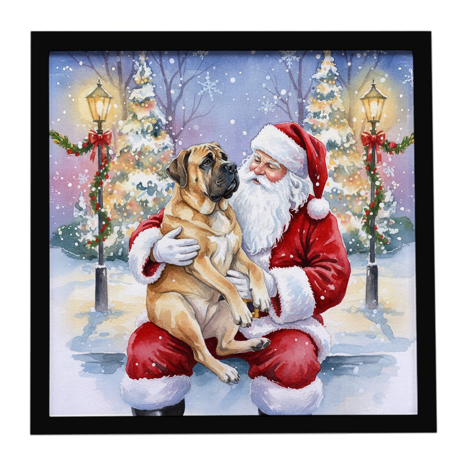 Caroline's Treasures Mastiff with Santa Claus Framed Metal Print