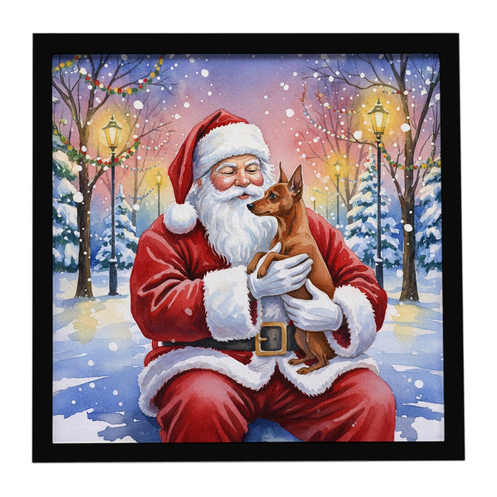 Caroline's Treasures Red Miniature Pinscher with Santa Claus Framed Metal Print