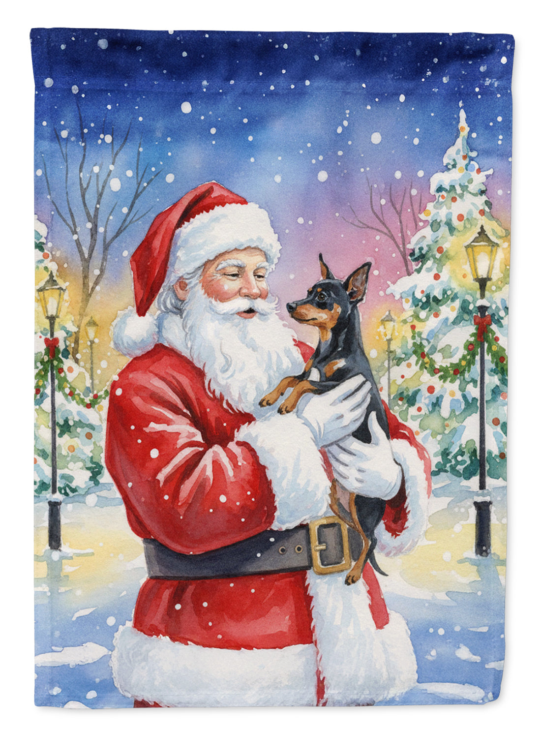 Caroline's Treasures Miniature Pinscher with Santa Claus Garden Flag