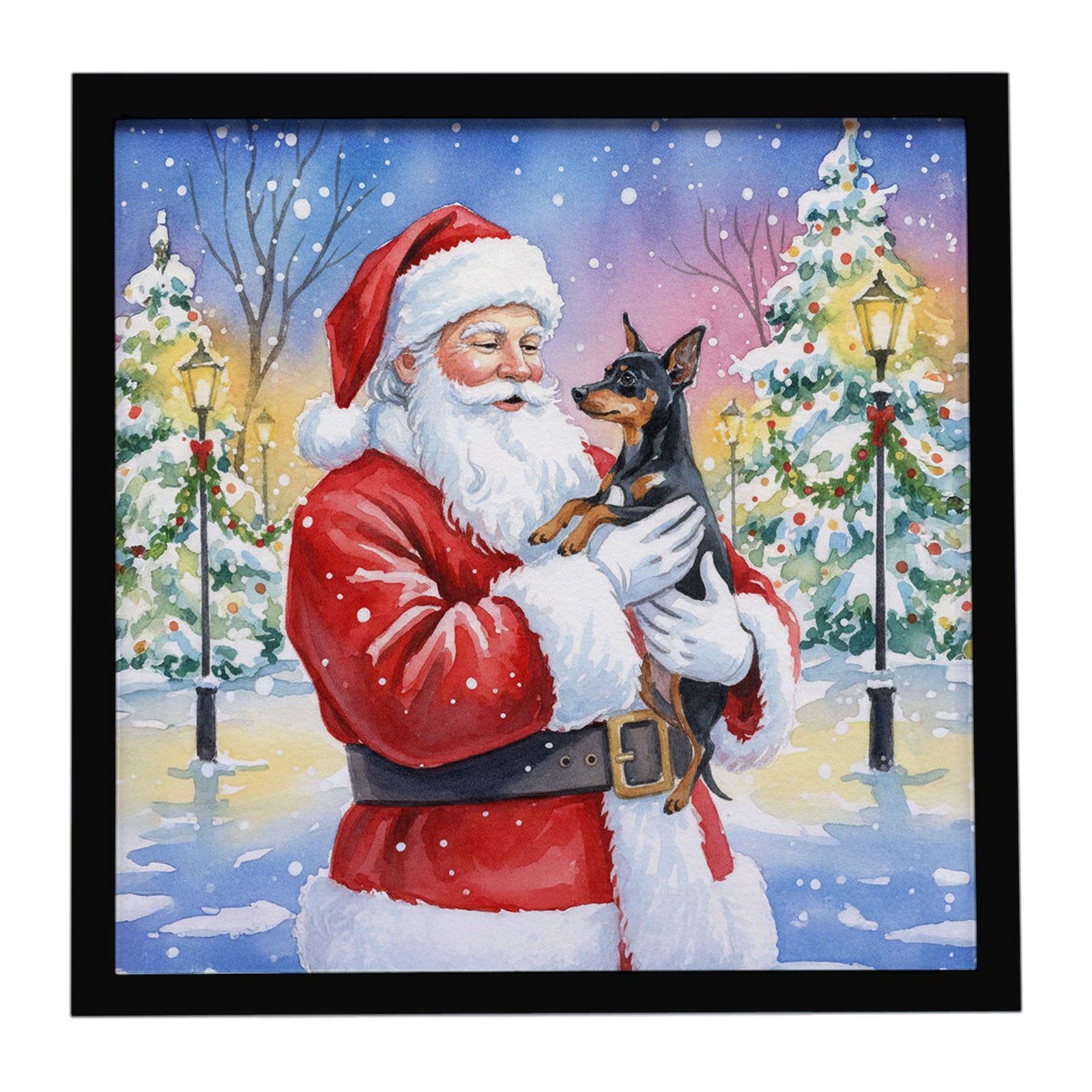 Caroline's Treasures Miniature Pinscher with Santa Claus Framed Metal Print