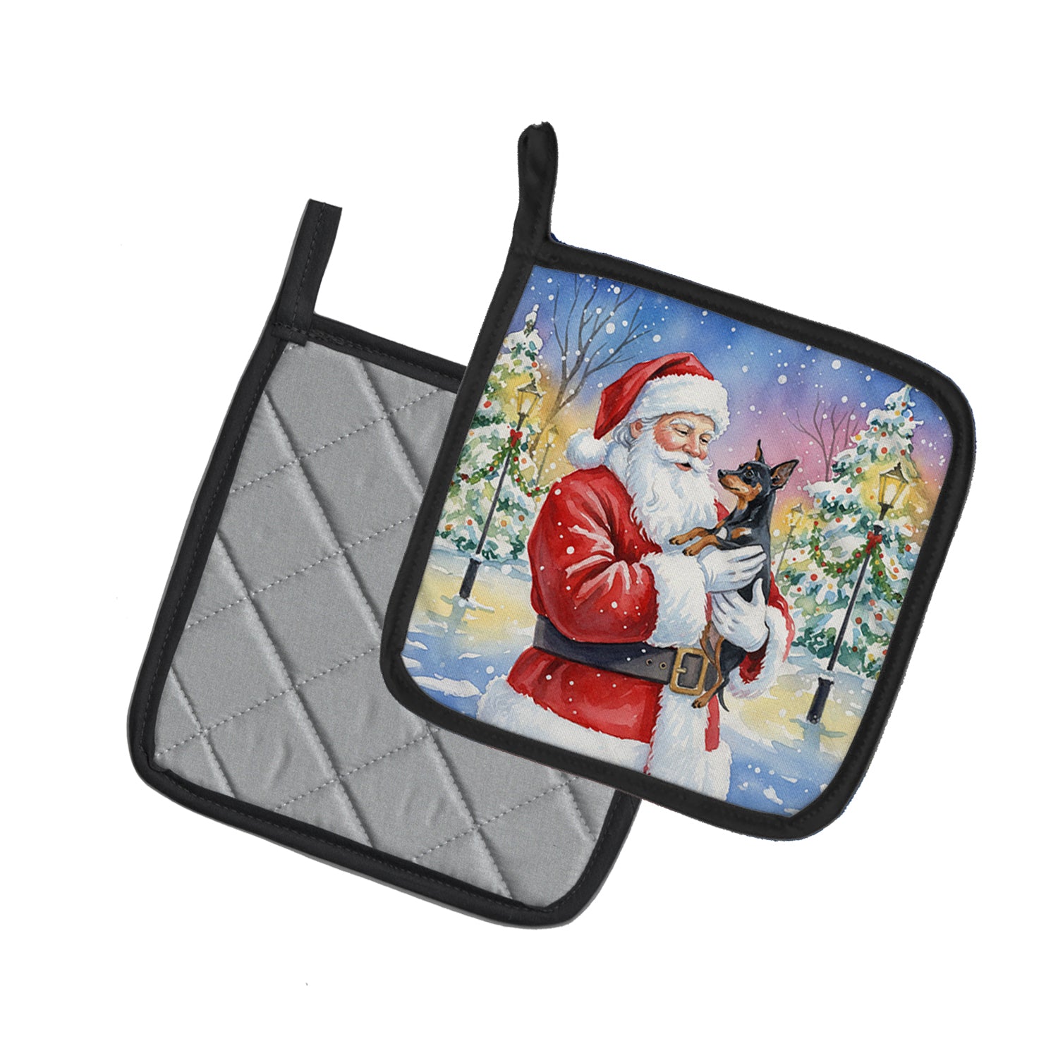 Caroline's Treasures Miniature Pinscher with Santa Claus Pair of Pot Holders