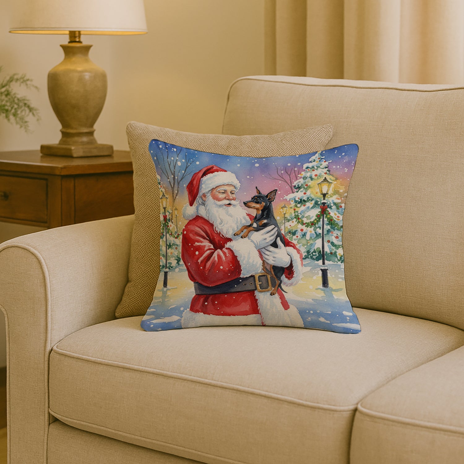 Caroline's Treasures Miniature Pinscher with Santa Claus Throw Pillow