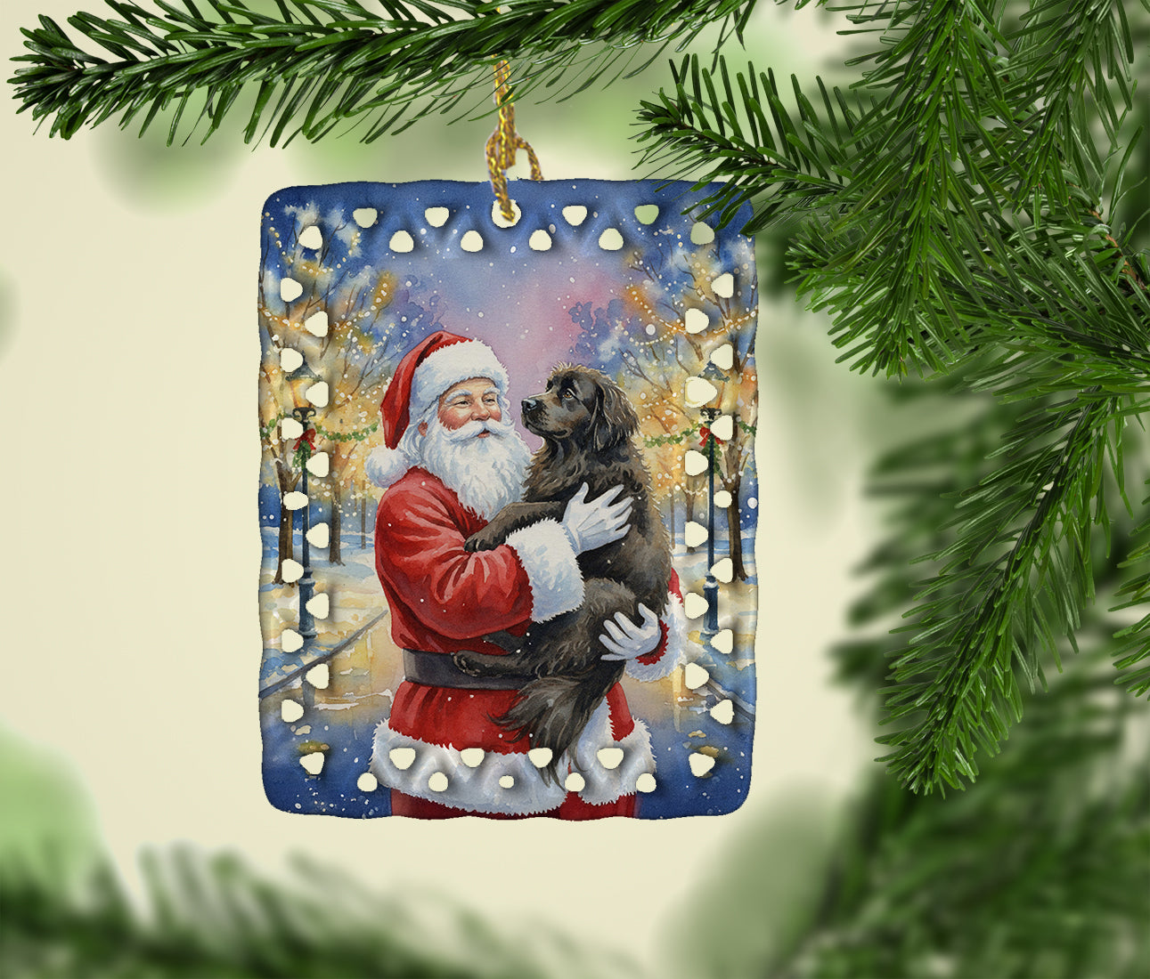 Caroline's Treasures Newfoundland with Santa Claus Porcelain Ornament