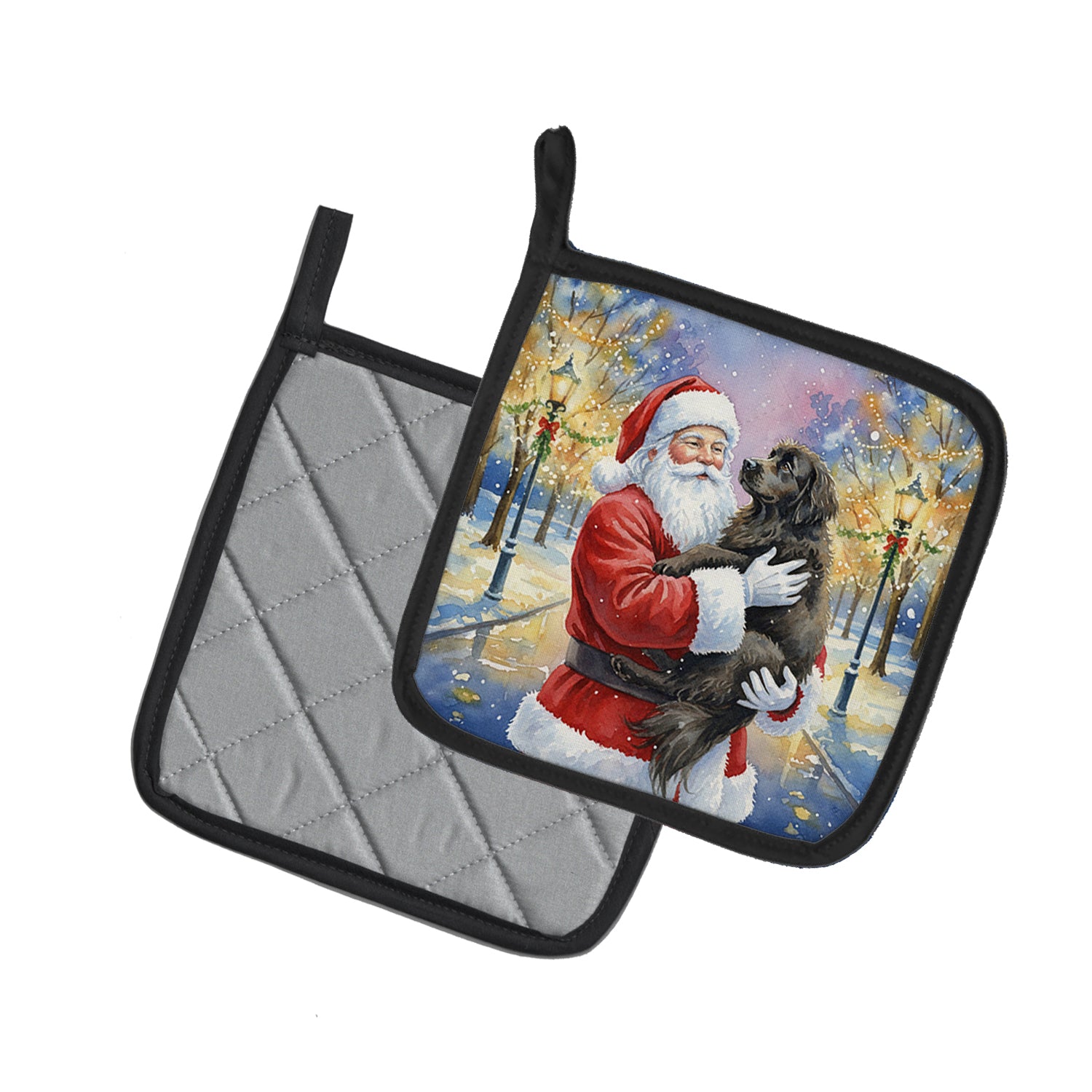 Caroline's Treasures Newfoundland with Santa Claus Pair of Pot Holders