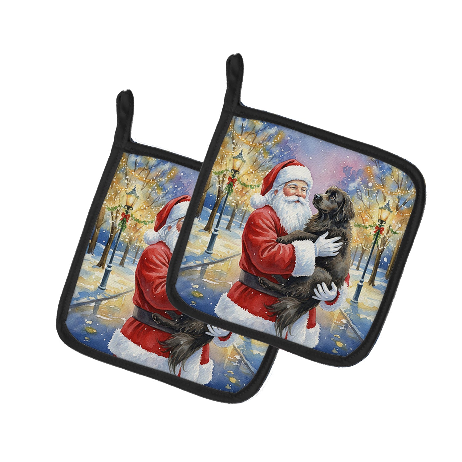 Caroline's Treasures Newfoundland with Santa Claus Pair of Pot Holders