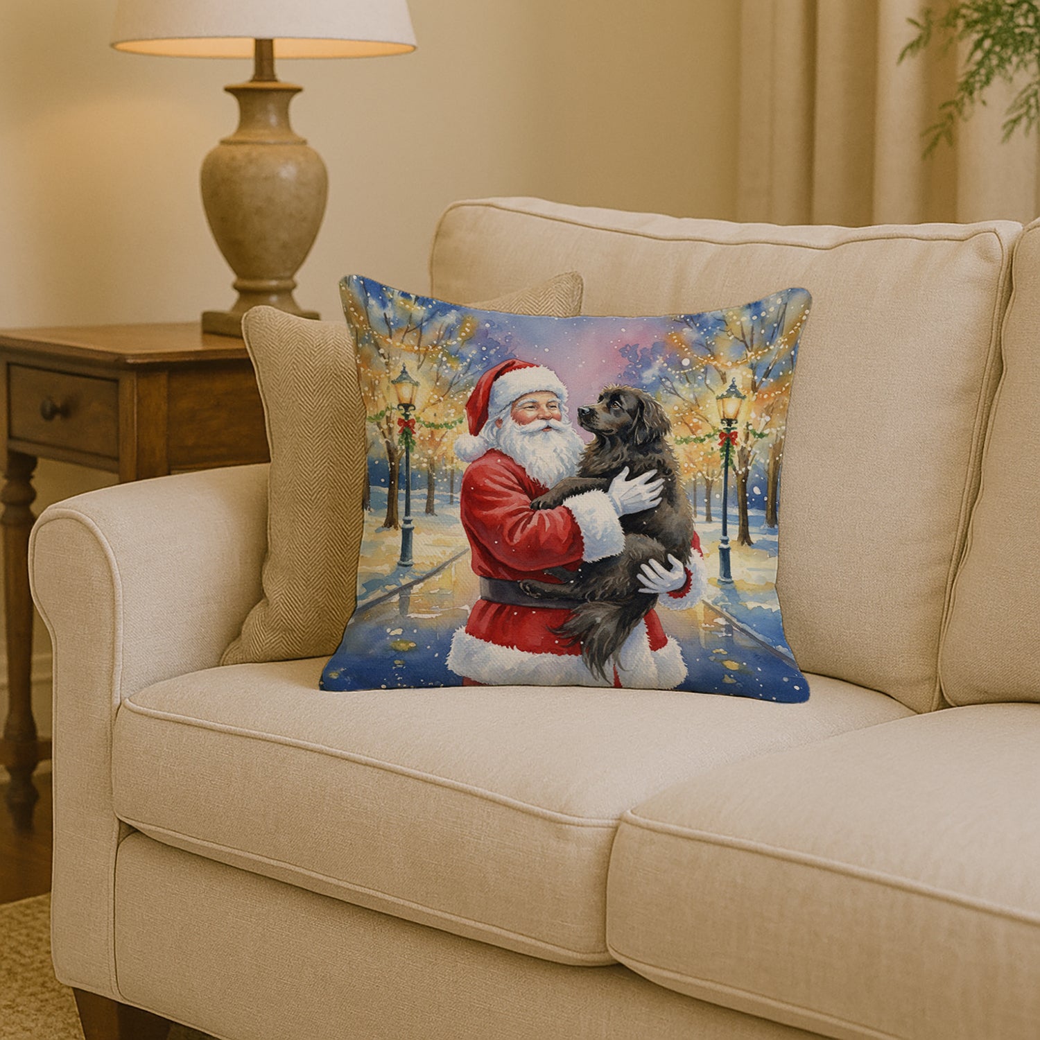Caroline's Treasures Newfoundland with Santa Claus Throw Pillow