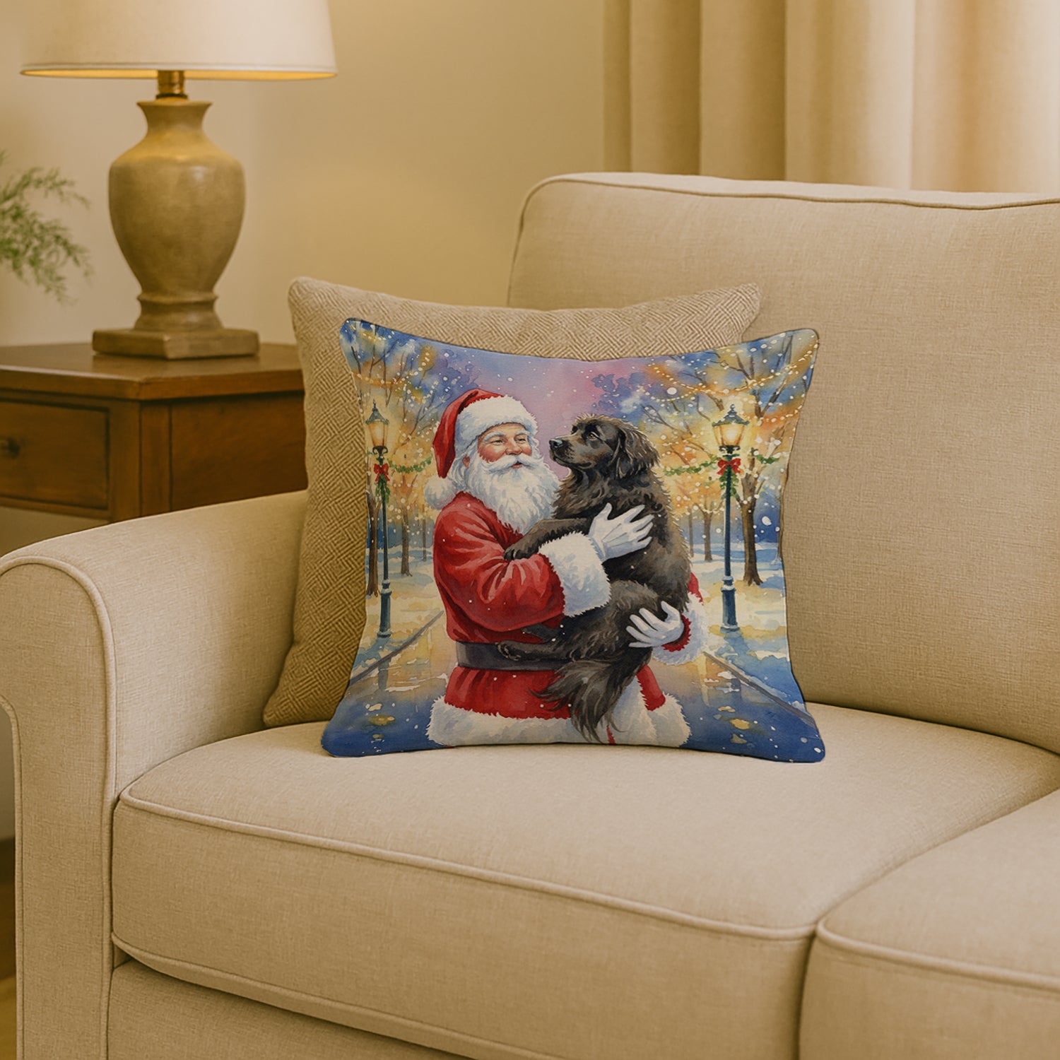 Caroline's Treasures Newfoundland with Santa Claus Throw Pillow