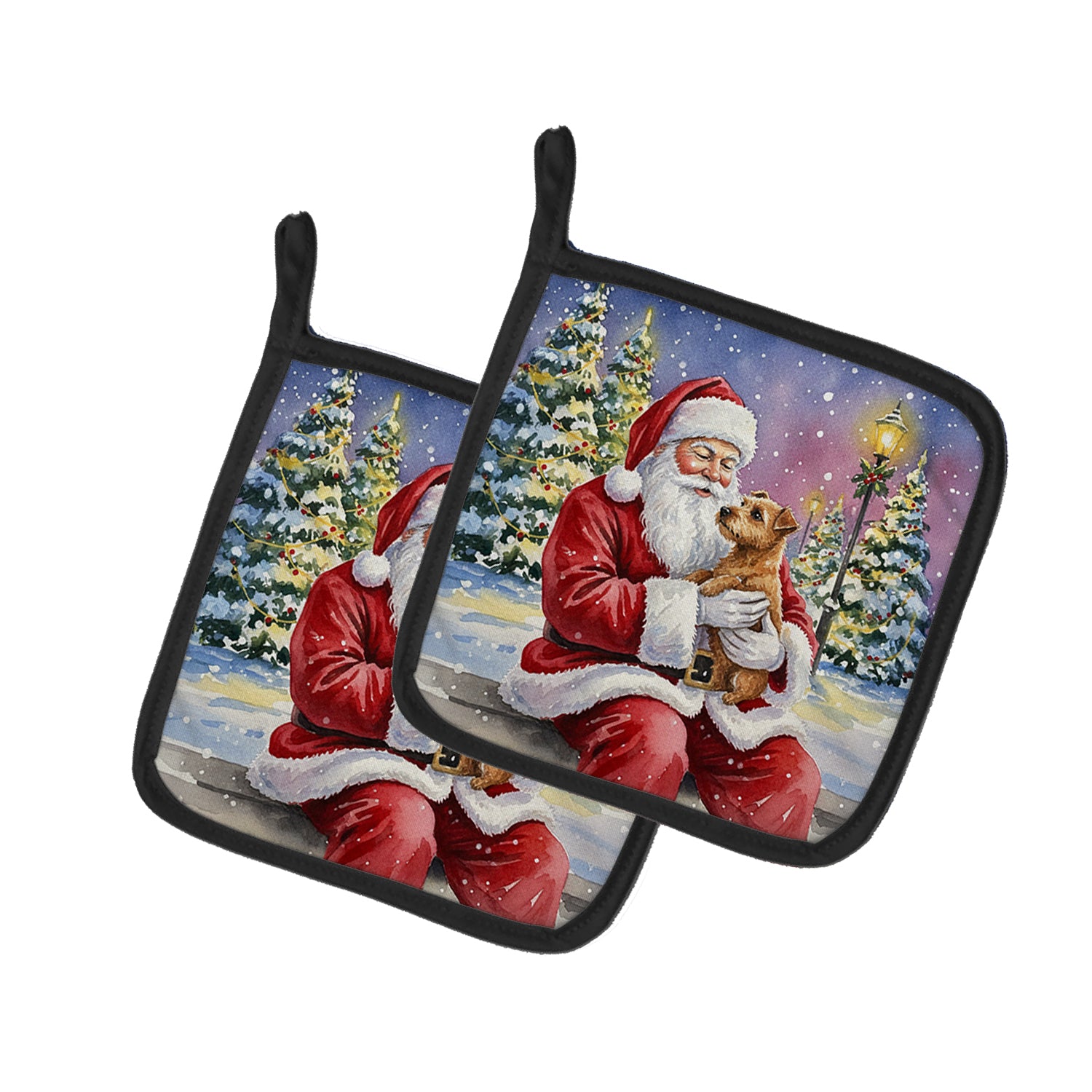 Caroline's Treasures Norfolk Terrier with Santa Claus Pair of Pot Holders