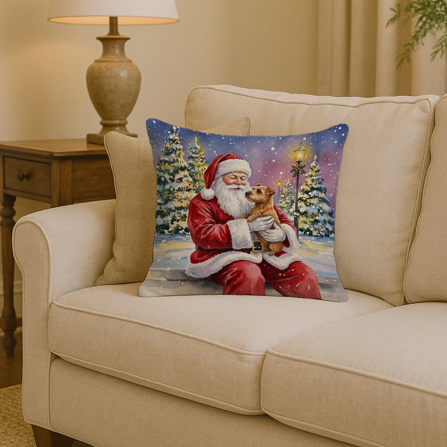 Caroline's Treasures Norfolk Terrier with Santa Claus Throw Pillow
