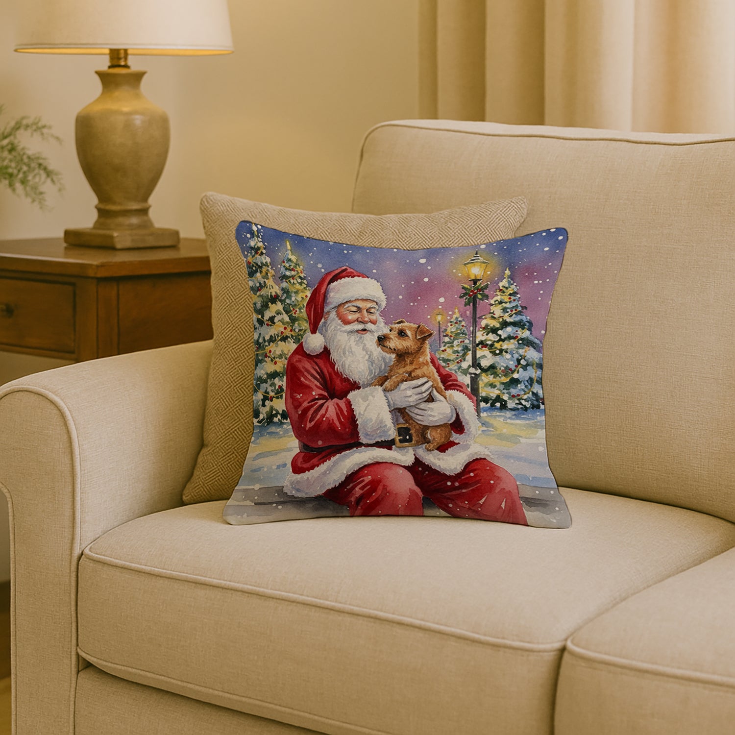 Caroline's Treasures Norfolk Terrier with Santa Claus Throw Pillow