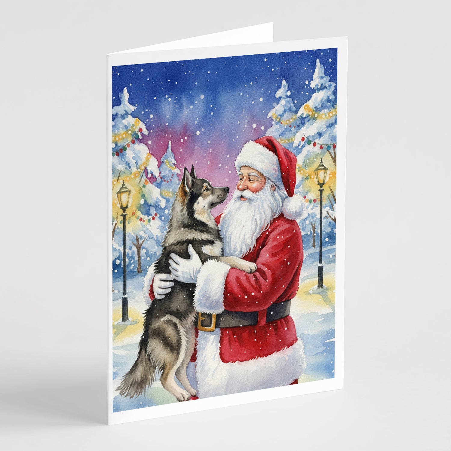 Caroline's Treasures Norwegian Elkhound with Santa Claus Greeting Cards Pack of 8