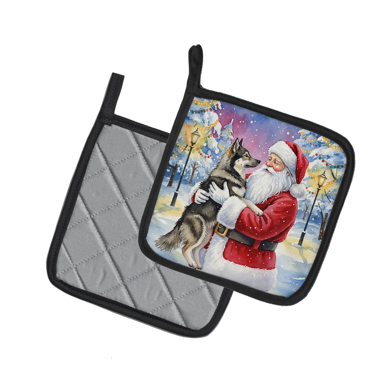 Caroline's Treasures Norwegian Elkhound with Santa Claus Pair of Pot Holders