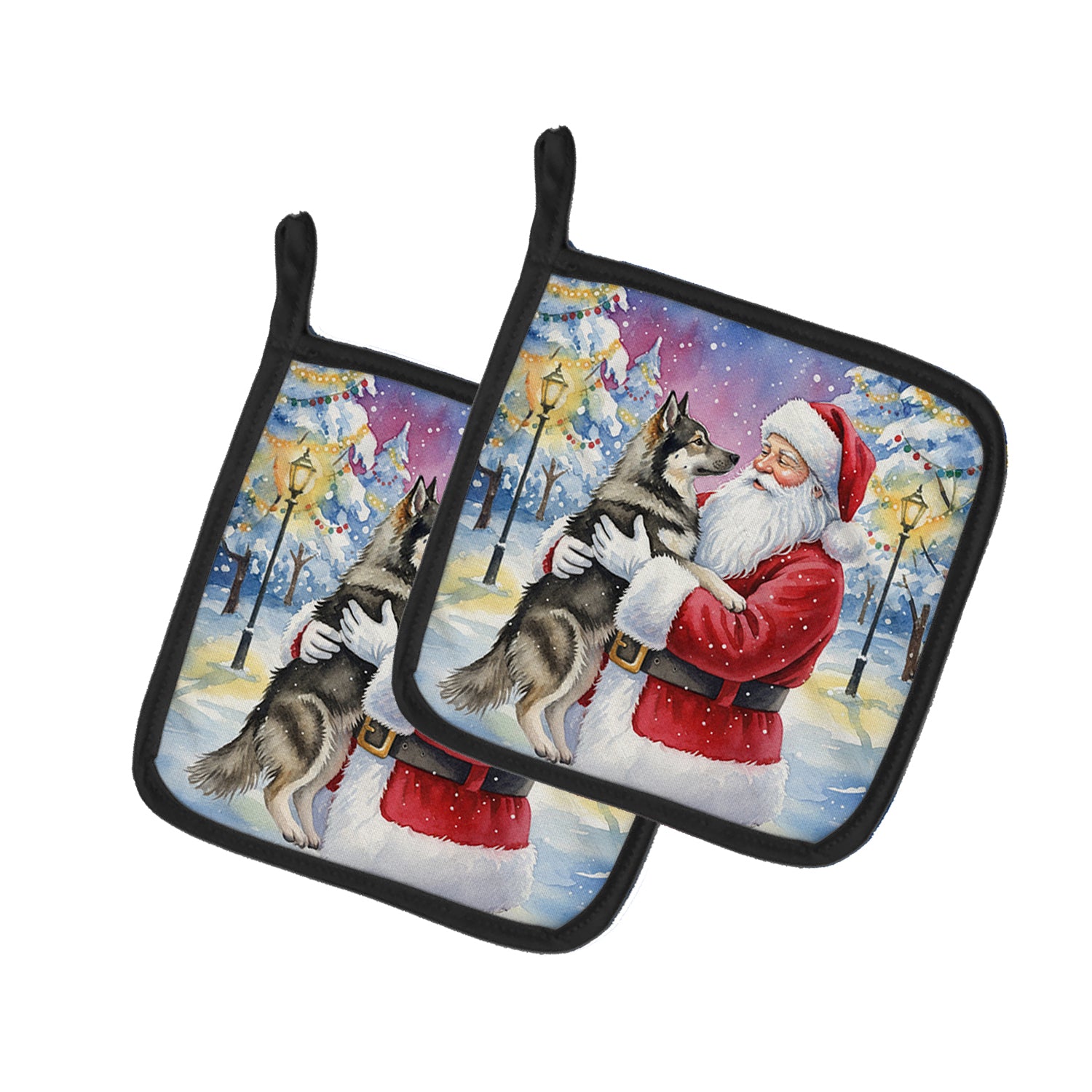 Caroline's Treasures Norwegian Elkhound with Santa Claus Pair of Pot Holders