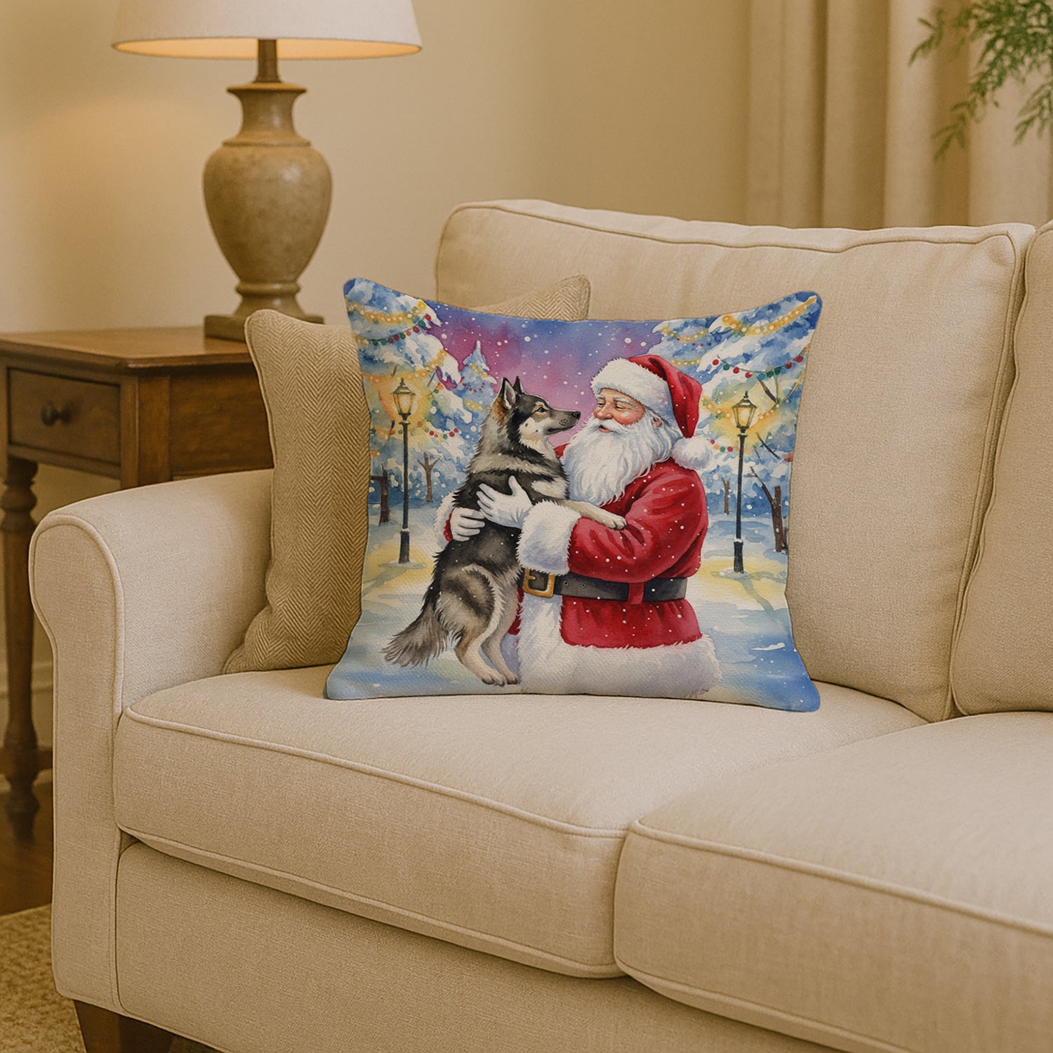 Caroline's Treasures Norwegian Elkhound with Santa Claus Throw Pillow