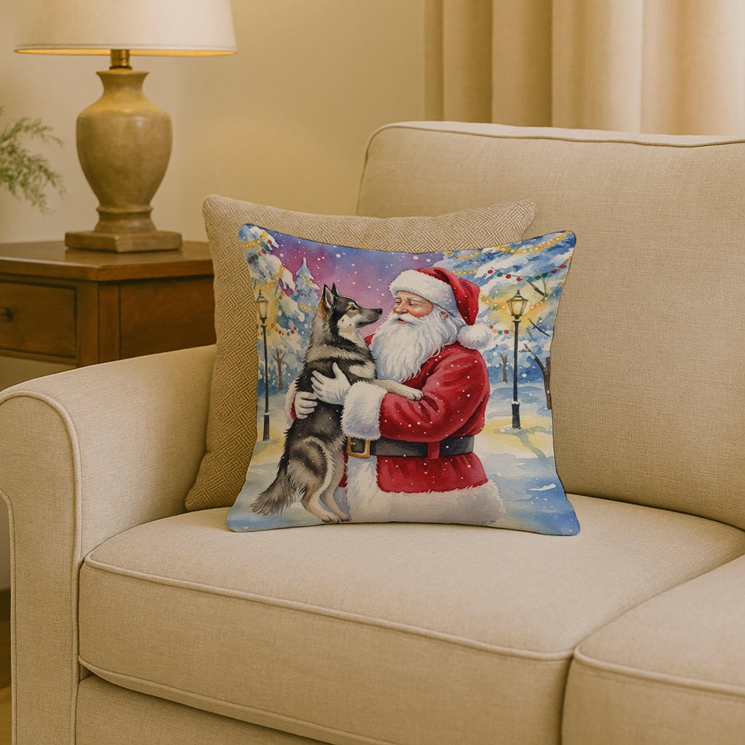 Caroline's Treasures Norwegian Elkhound with Santa Claus Throw Pillow