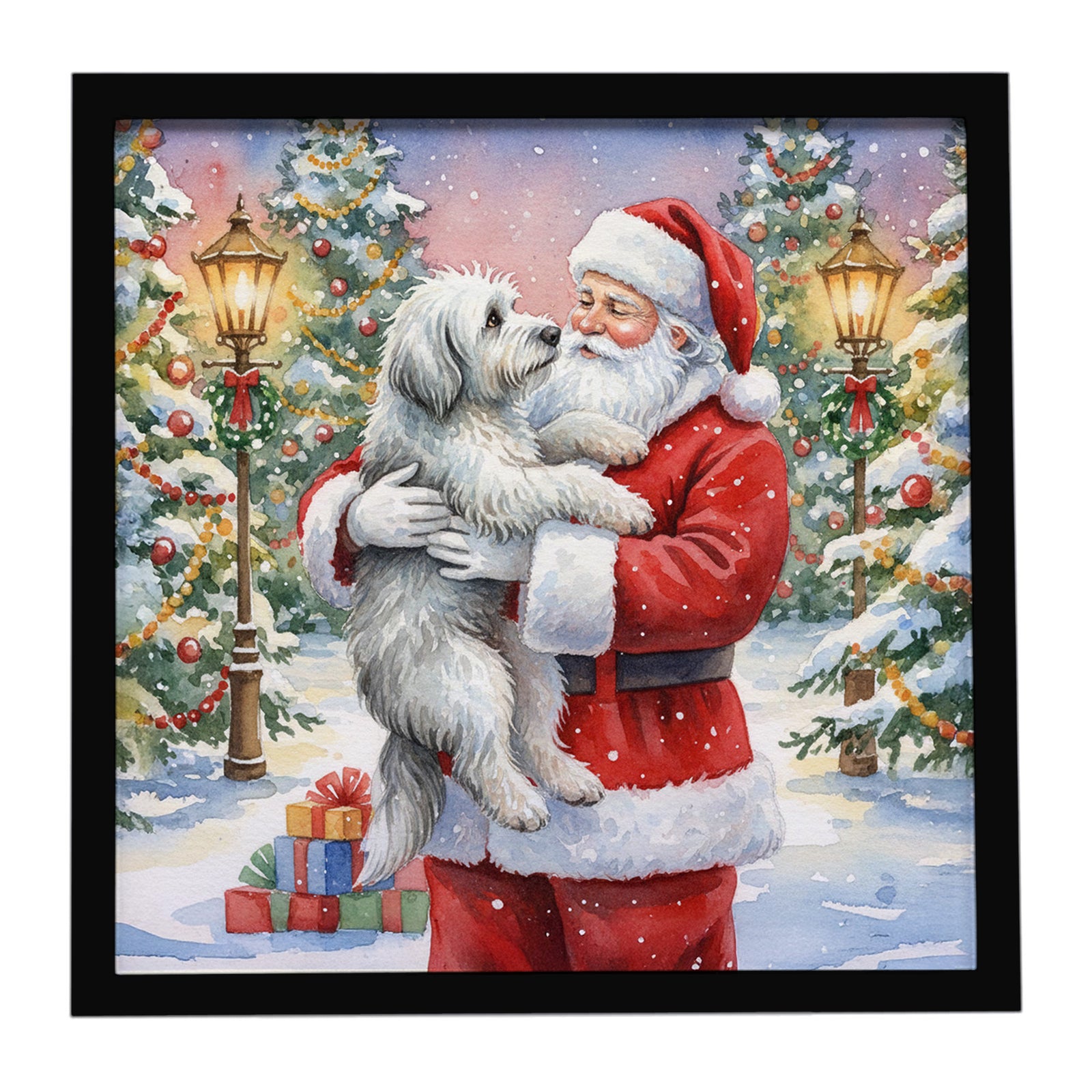 Caroline's Treasures Old English Sheepdog with Santa Claus Framed Metal Print