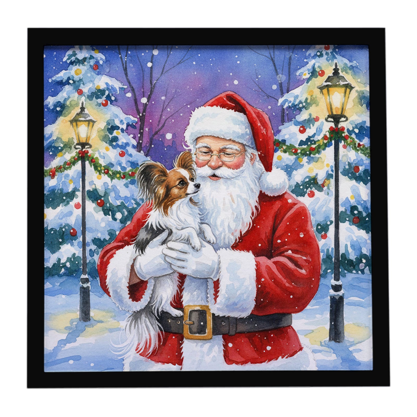 Caroline's Treasures Papillon with Santa Claus Framed Metal Print