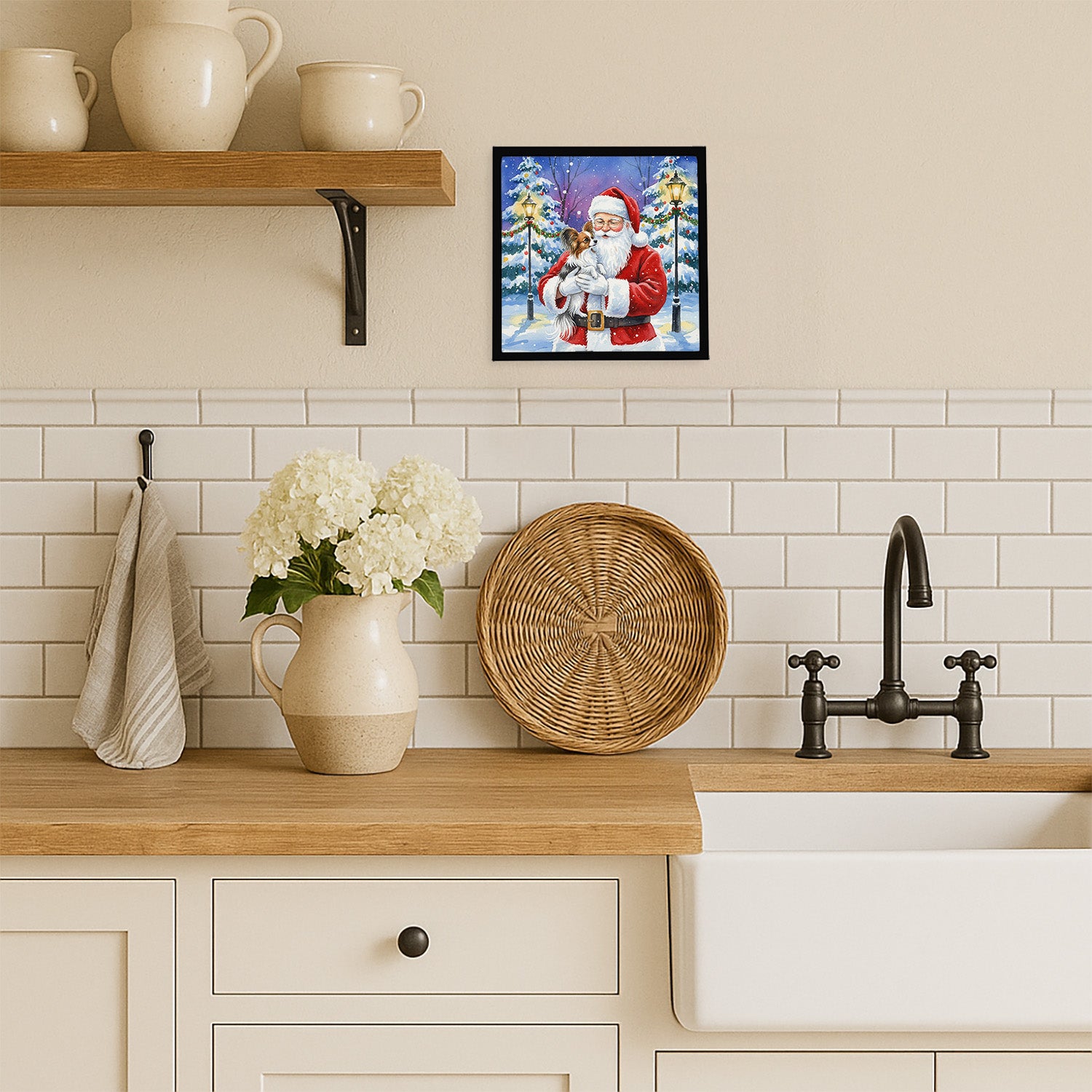 Caroline's Treasures Papillon with Santa Claus Framed Metal Print