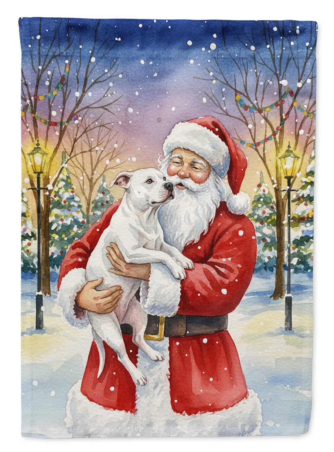 Caroline's Treasures White Pit Bull Terrier with Santa Claus House Flag