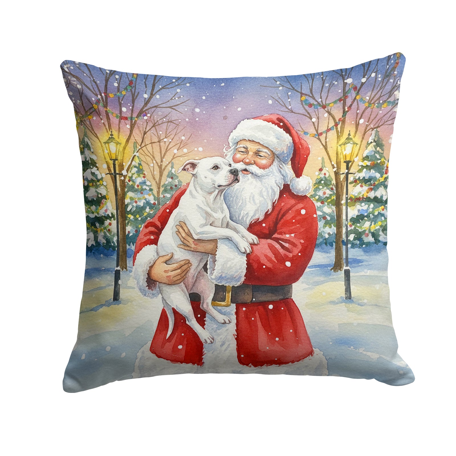 Caroline's Treasures White Pit Bull Terrier with Santa Claus Throw Pillow