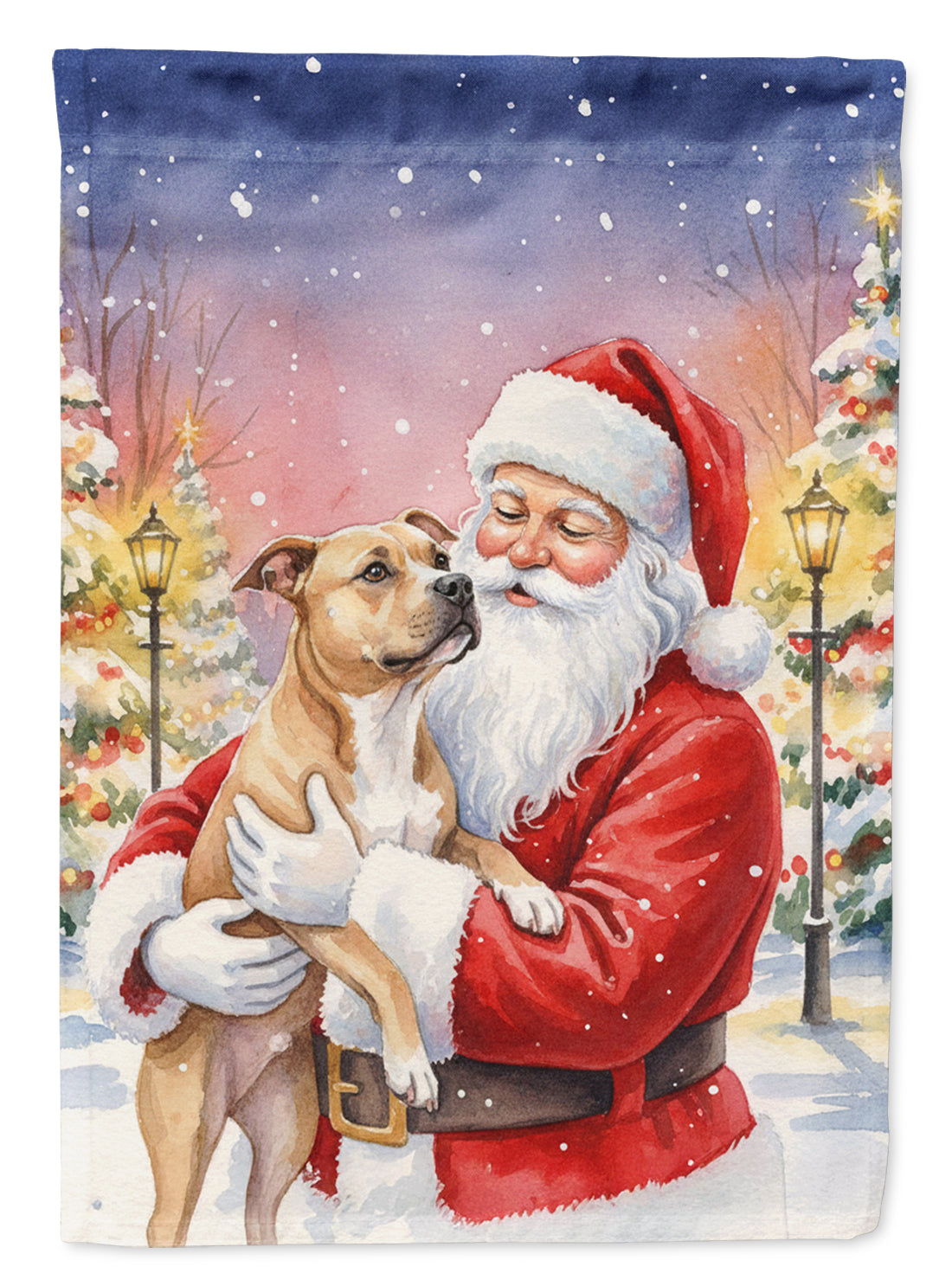 Caroline's Treasures Pit Bull Terrier with Santa Claus House Flag