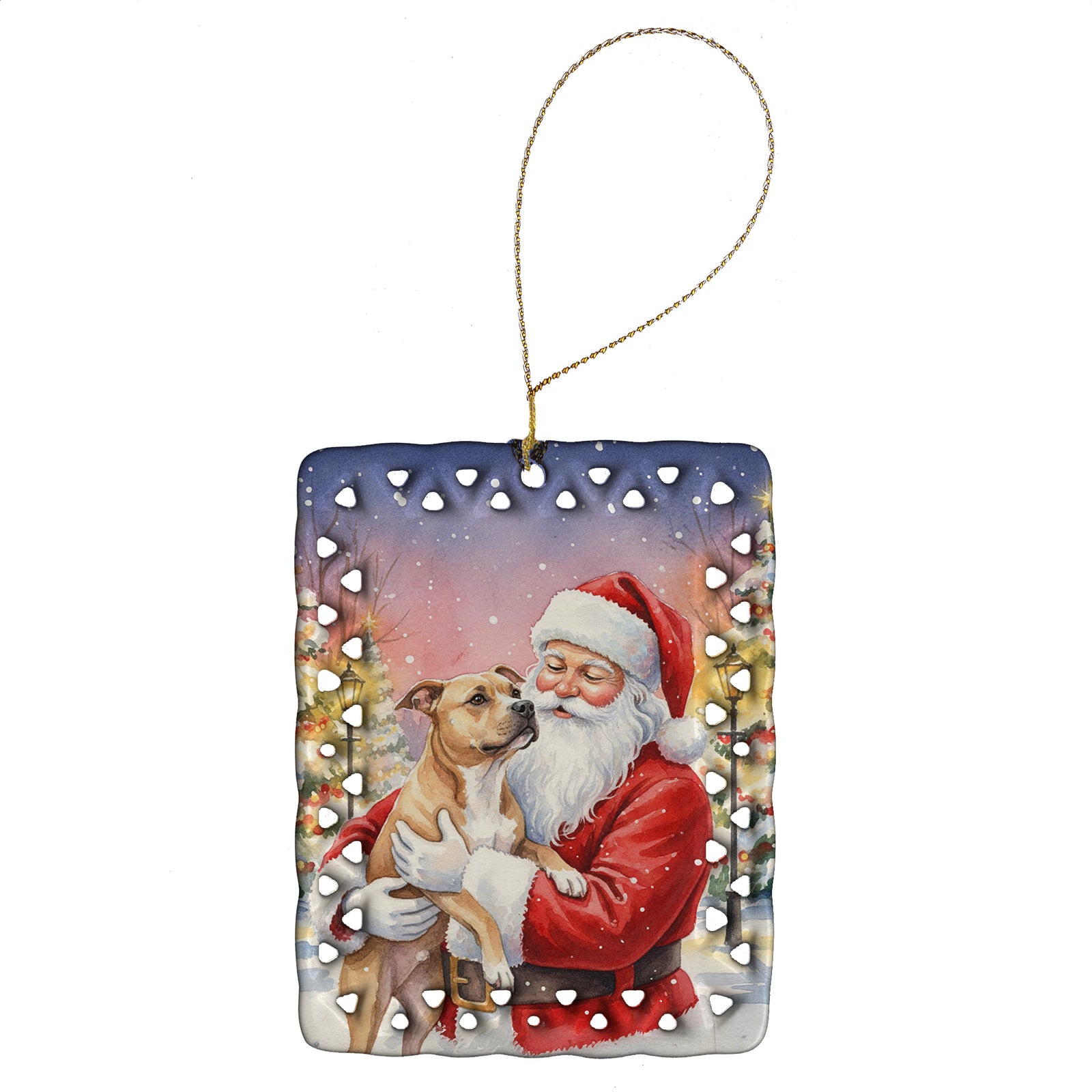 Caroline's Treasures Pit Bull Terrier with Santa Claus Porcelain Ornament