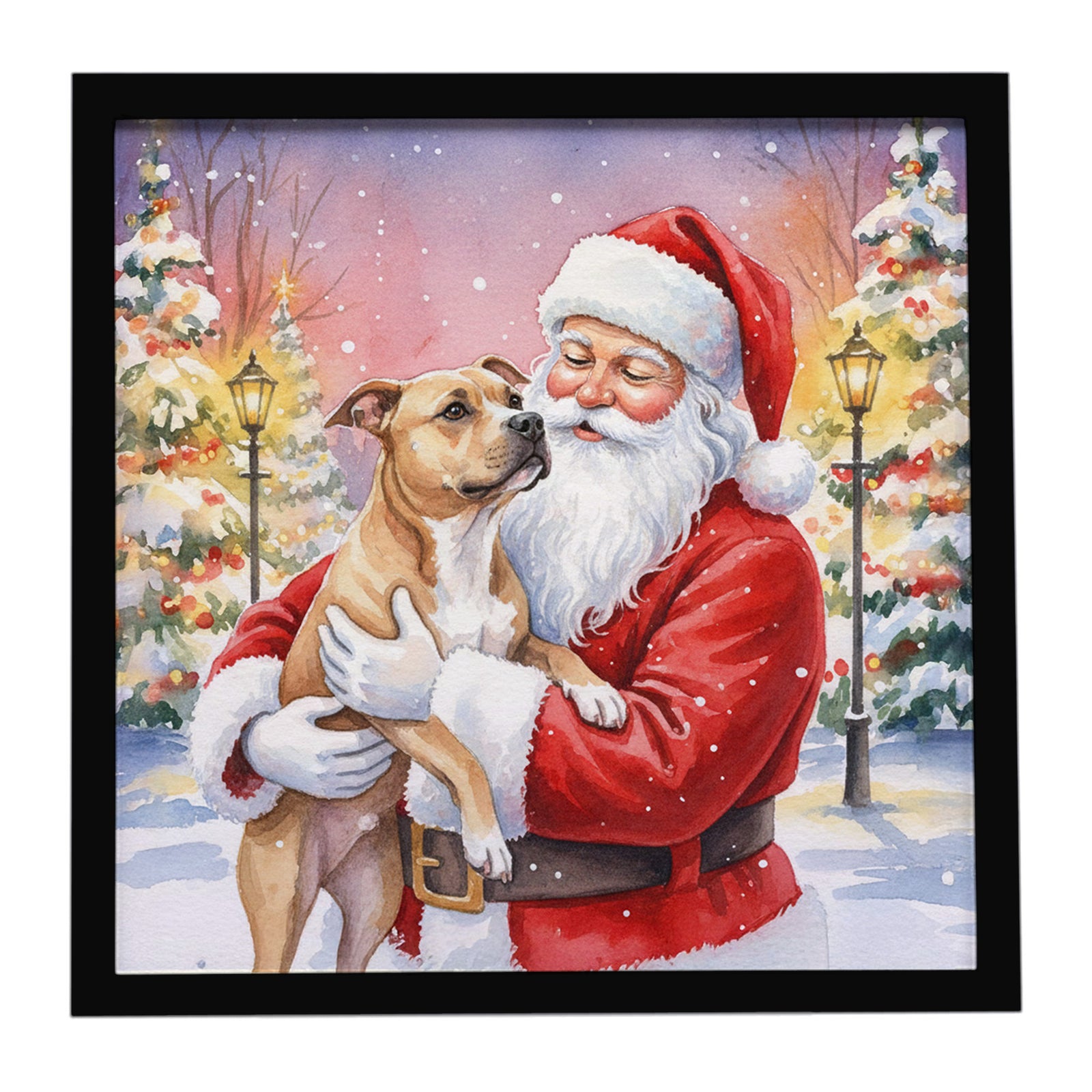 Caroline's Treasures Pit Bull Terrier with Santa Claus Framed Metal Print