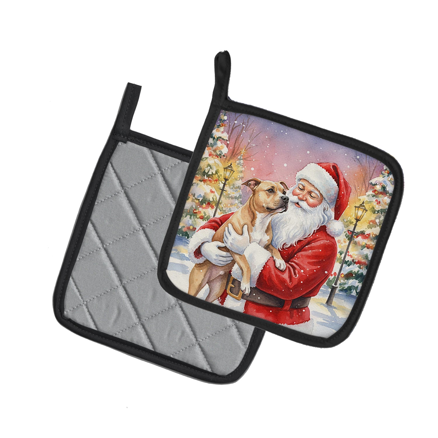 Caroline's Treasures Pit Bull Terrier with Santa Claus Pair of Pot Holders