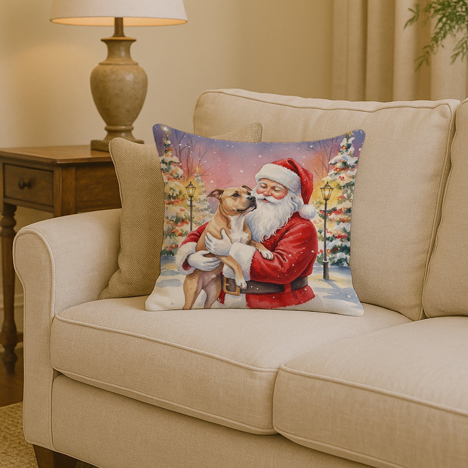 Caroline's Treasures Pit Bull Terrier with Santa Claus Throw Pillow